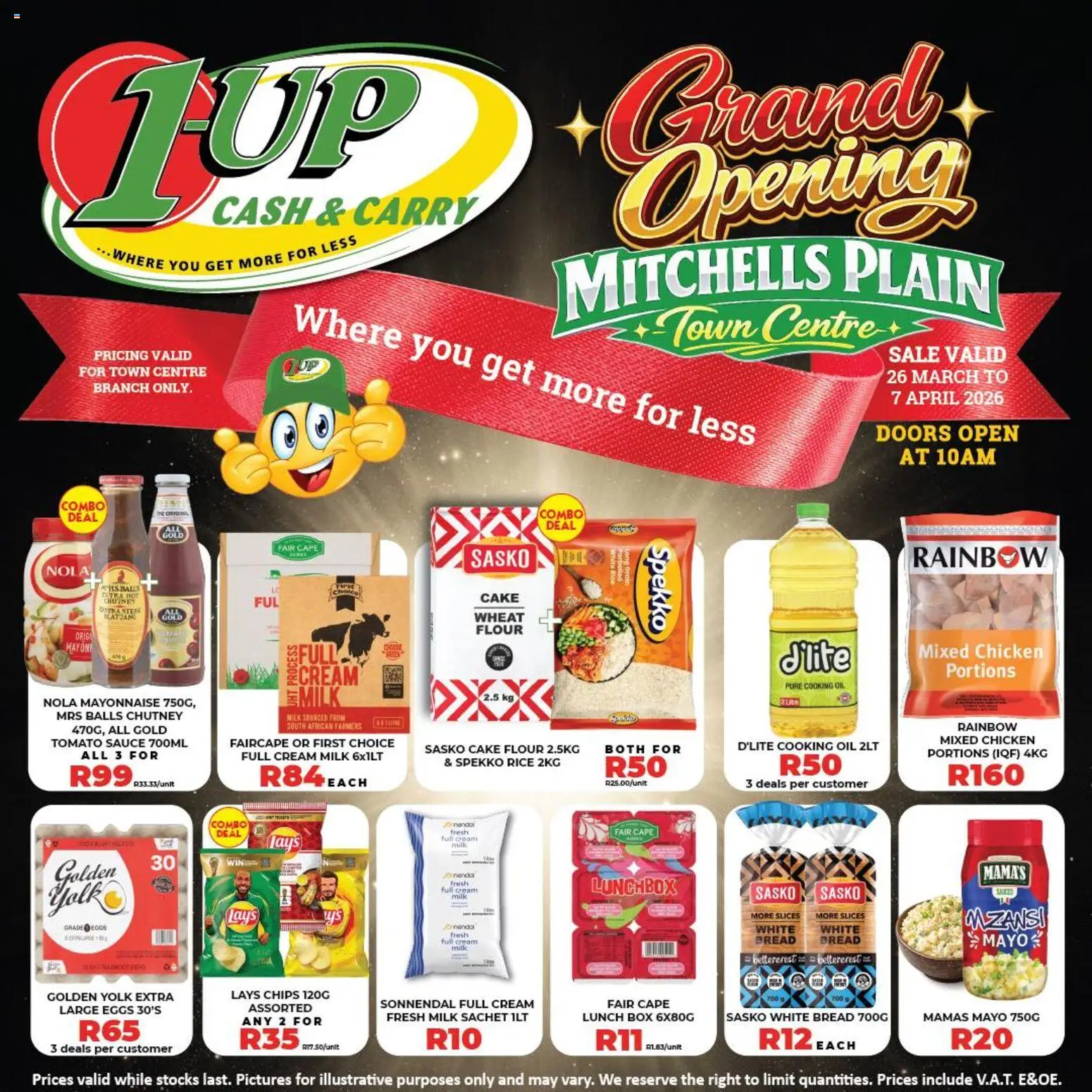 Preview of 1UP Cash & Carry flyer valid from 26/03/2026 - Chicken, Eggs, Oil, Bread, Chips, Cream, Mayonnaise, Chutney