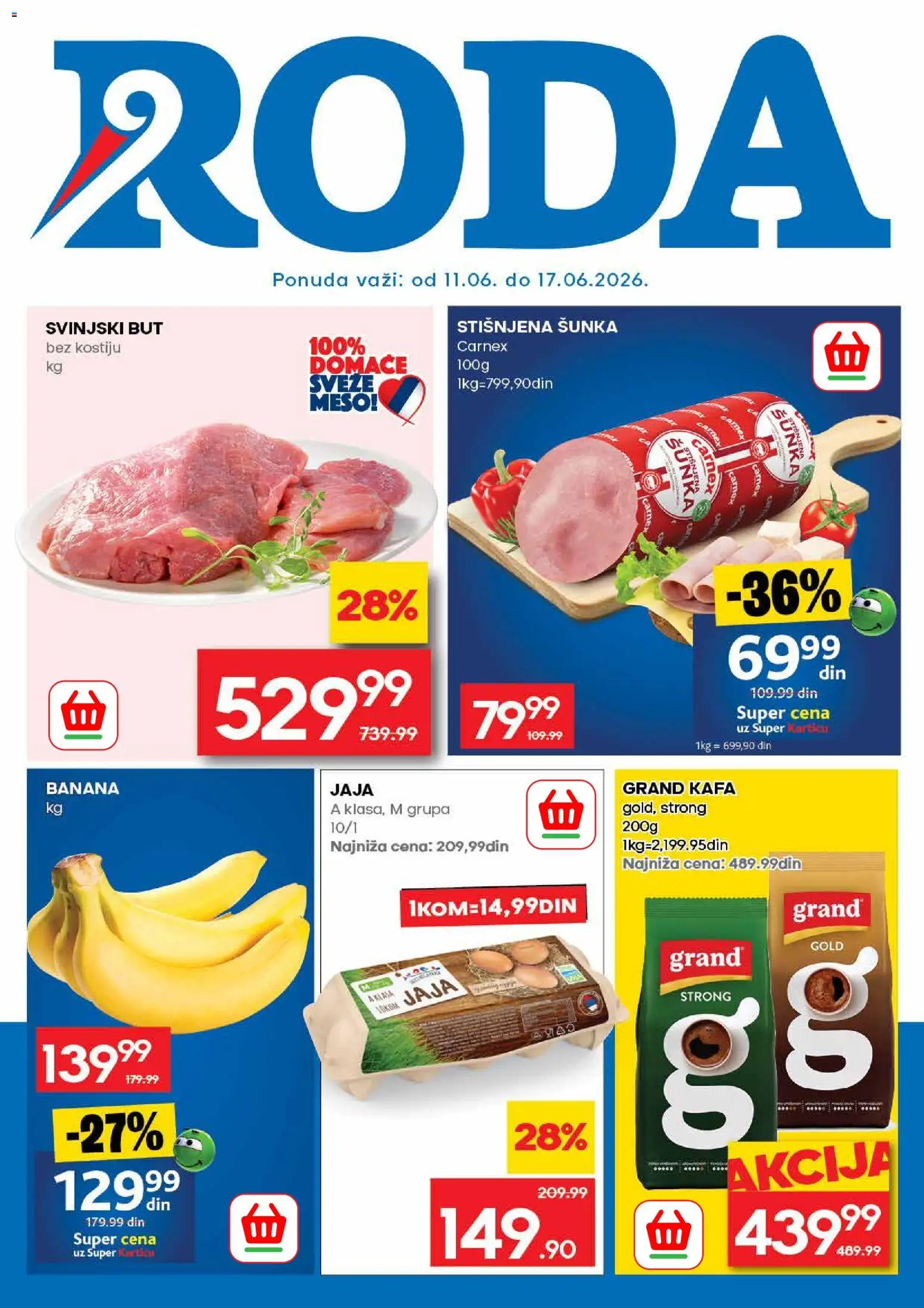 Pregled Roda kataloga - važi od 11.06.2026 - Kafa, Banana, Jaja, Meso, Šunka, Svinjski but