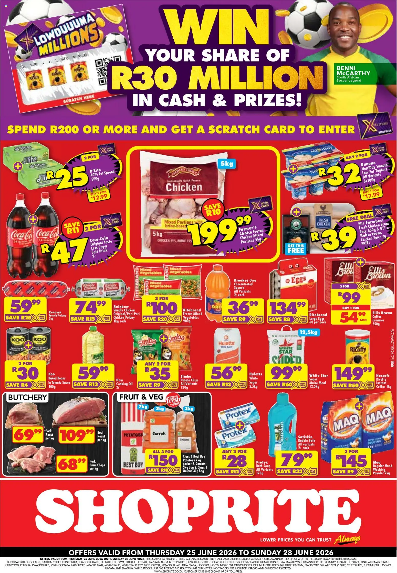 Preview of Shoprite flyer valid from 25/06/2026 - Eggs, Potatoes, Maize meal, Carrots, Yoghurt, Baked beans, Sauce, Beef roast