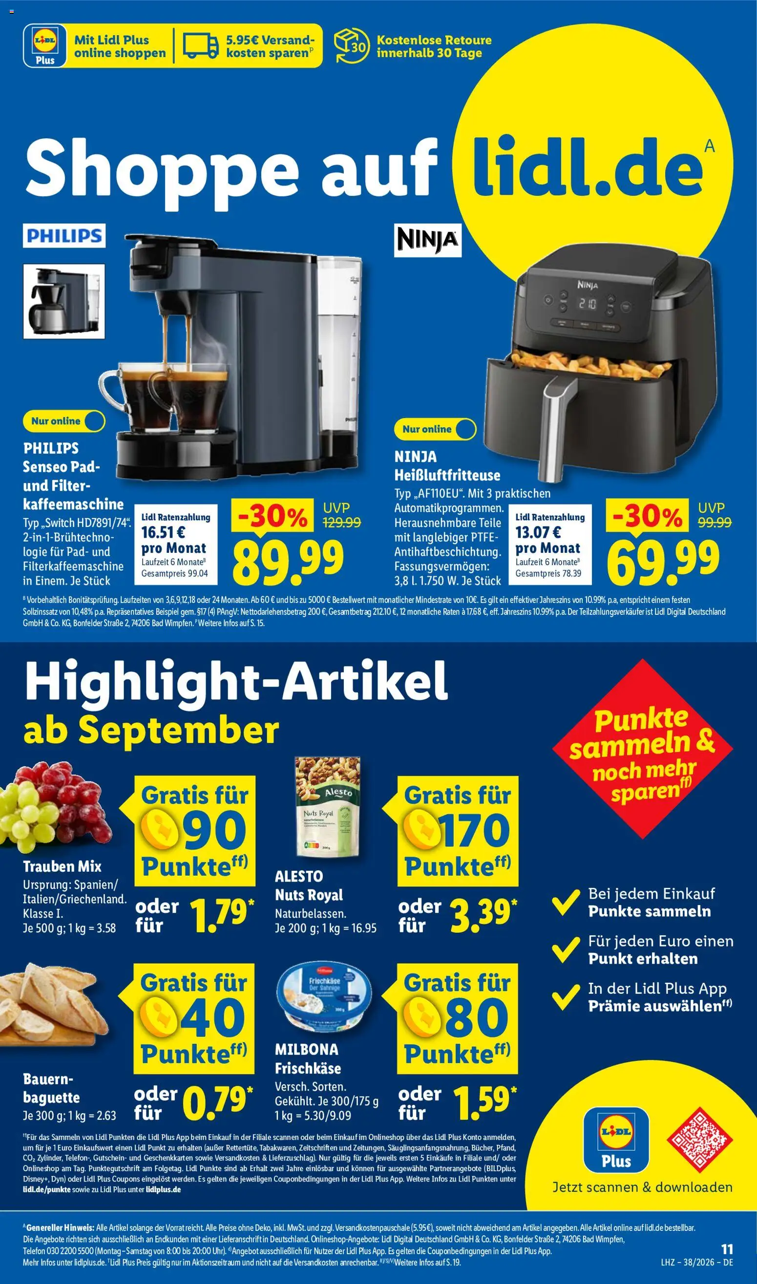 Vorschau von dem Prospekt des Geschäftes Lidl, gültig ab dem 14.09.2026 - Heißluftfritteuse, Kaffeemaschine, Bad, Baguette, Senseo, Trauben, Filterkaffeemaschine, Frischkase