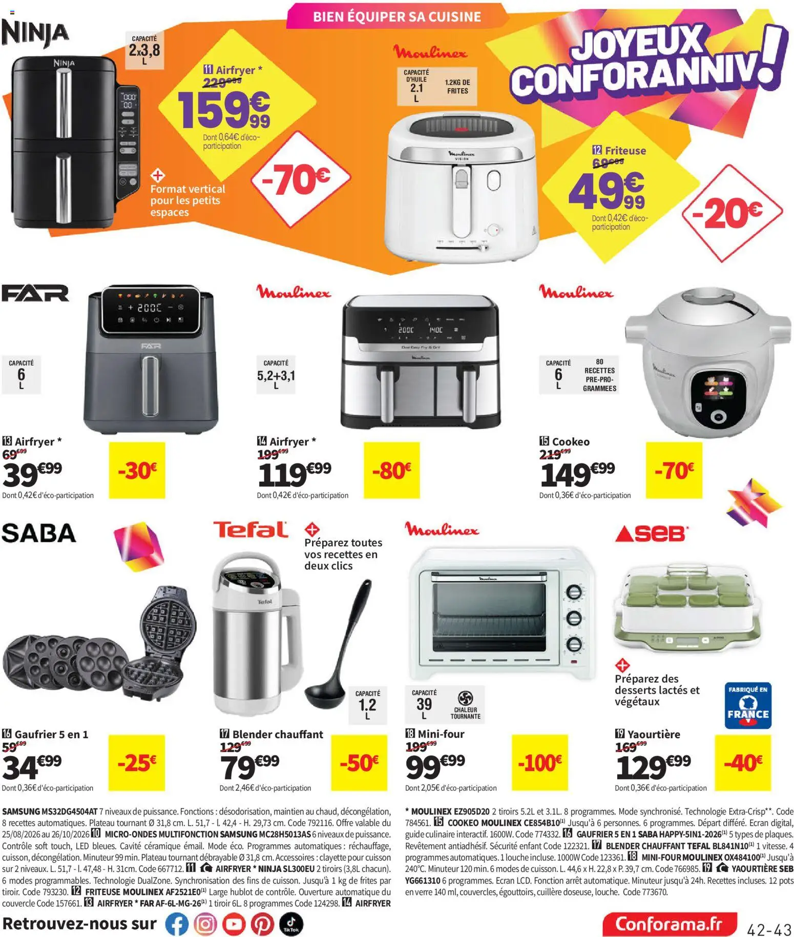 Prévisualisation de Conforama catalogue du magasin Conforama formulaire valide 25/08/2026 - Cookeo, Blender, Tefal, Friteuse, Frites, Blender chauffant, Plateau tournant, Couvercle