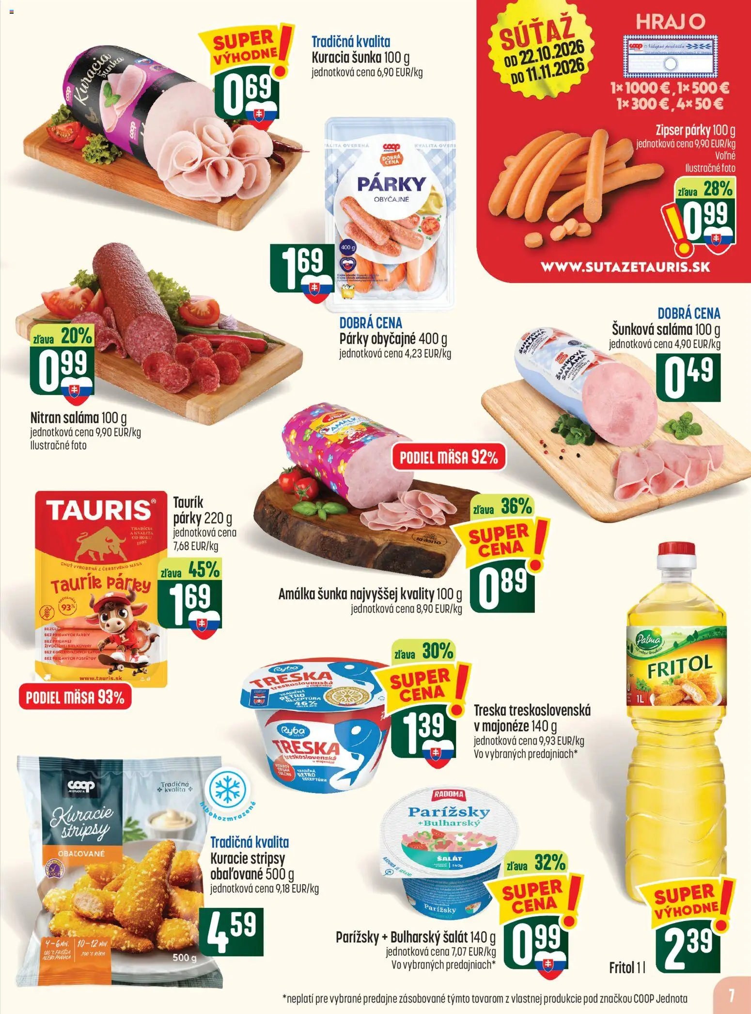 Náhľad COOP Jednota letáku platného od 22.10.2026 - Ryba, Treska, Kuracie stripsy, Rúra, Párky, Stripsy, Saláma, Kuracia šunka