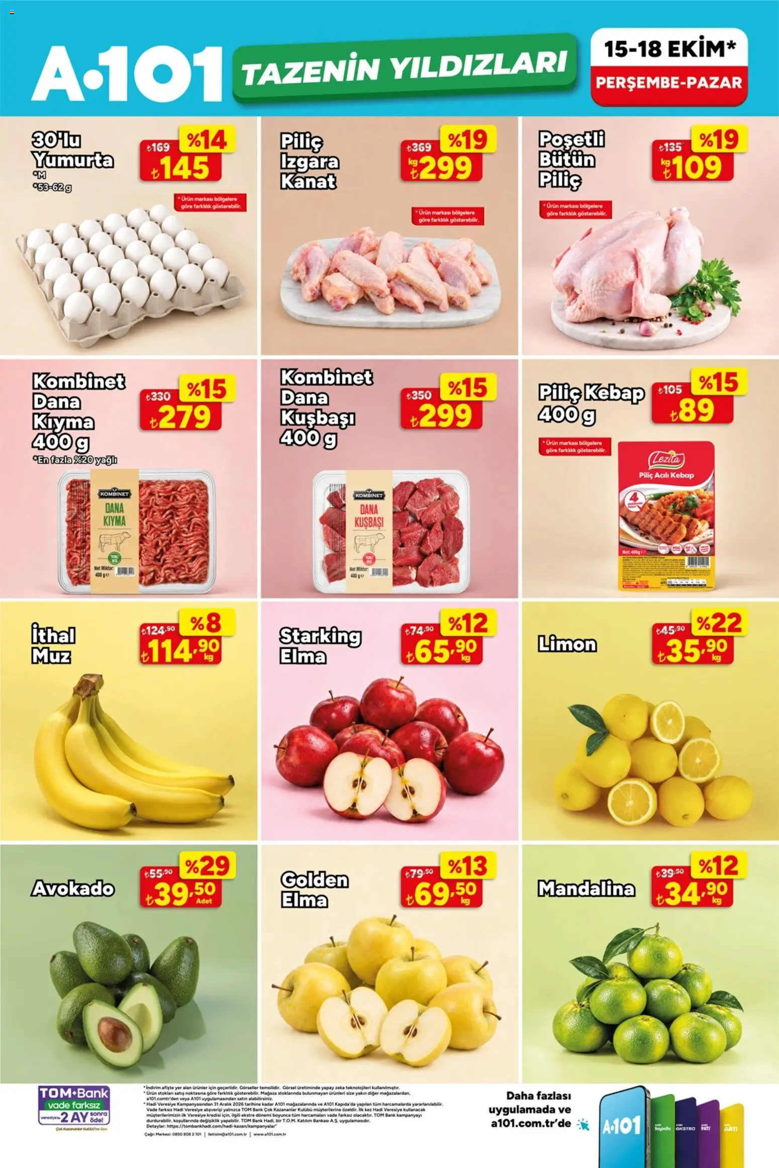 A101 A101 - Tazenin Yıldızları 15.10.2026 - Broşürünün önizlemesi - Yumurta, Avokado, Kıyma, Limon, Elma, Mandalina, Piliç, Izgara