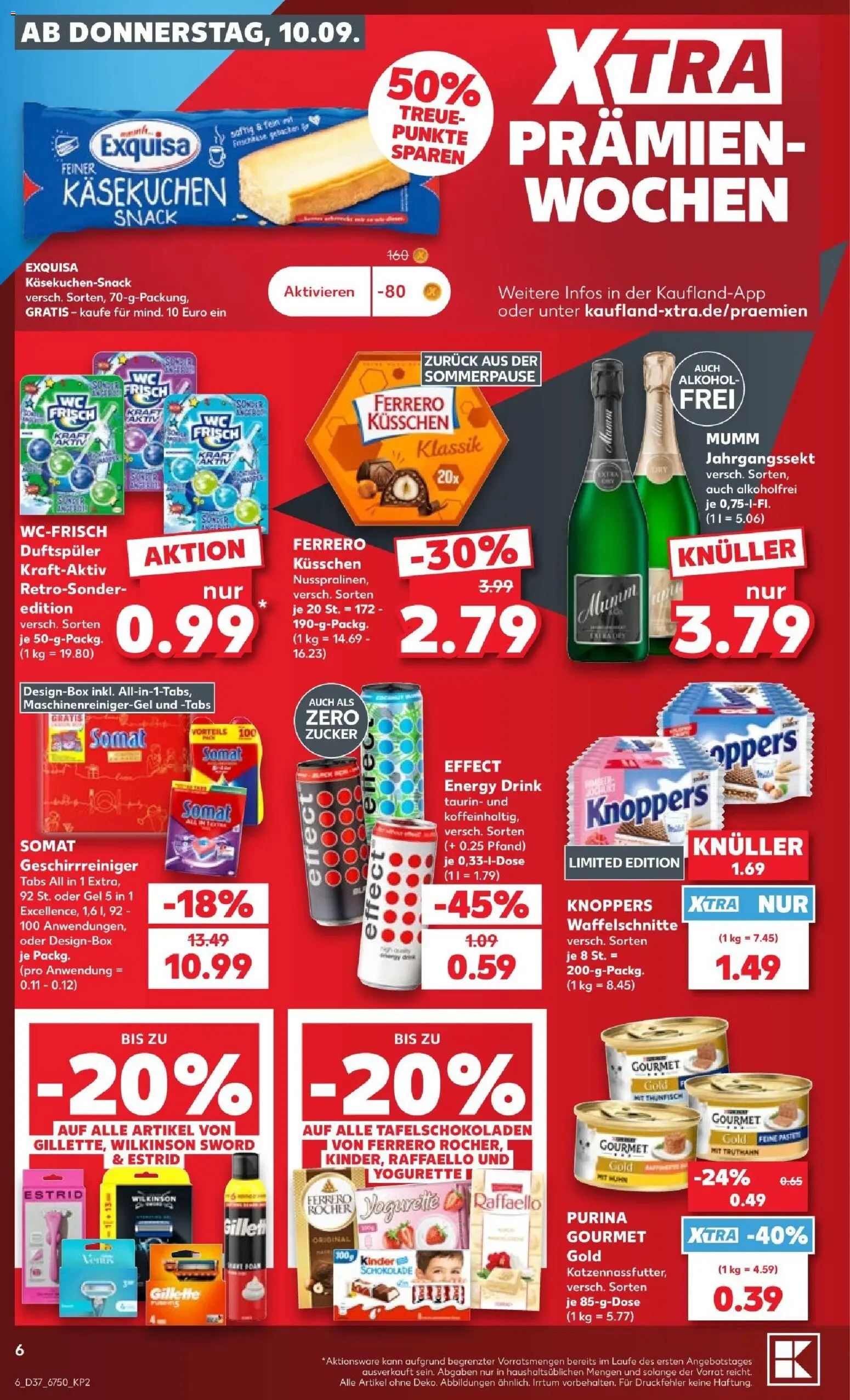 Vorschau von dem Prospekt des Geschäftes Kaufland, gültig ab dem 10.09.2026 - Schokolade, Thunfisch, Alkohol, Energy, Yogurette, Knoppers, Exquisa, Kocher