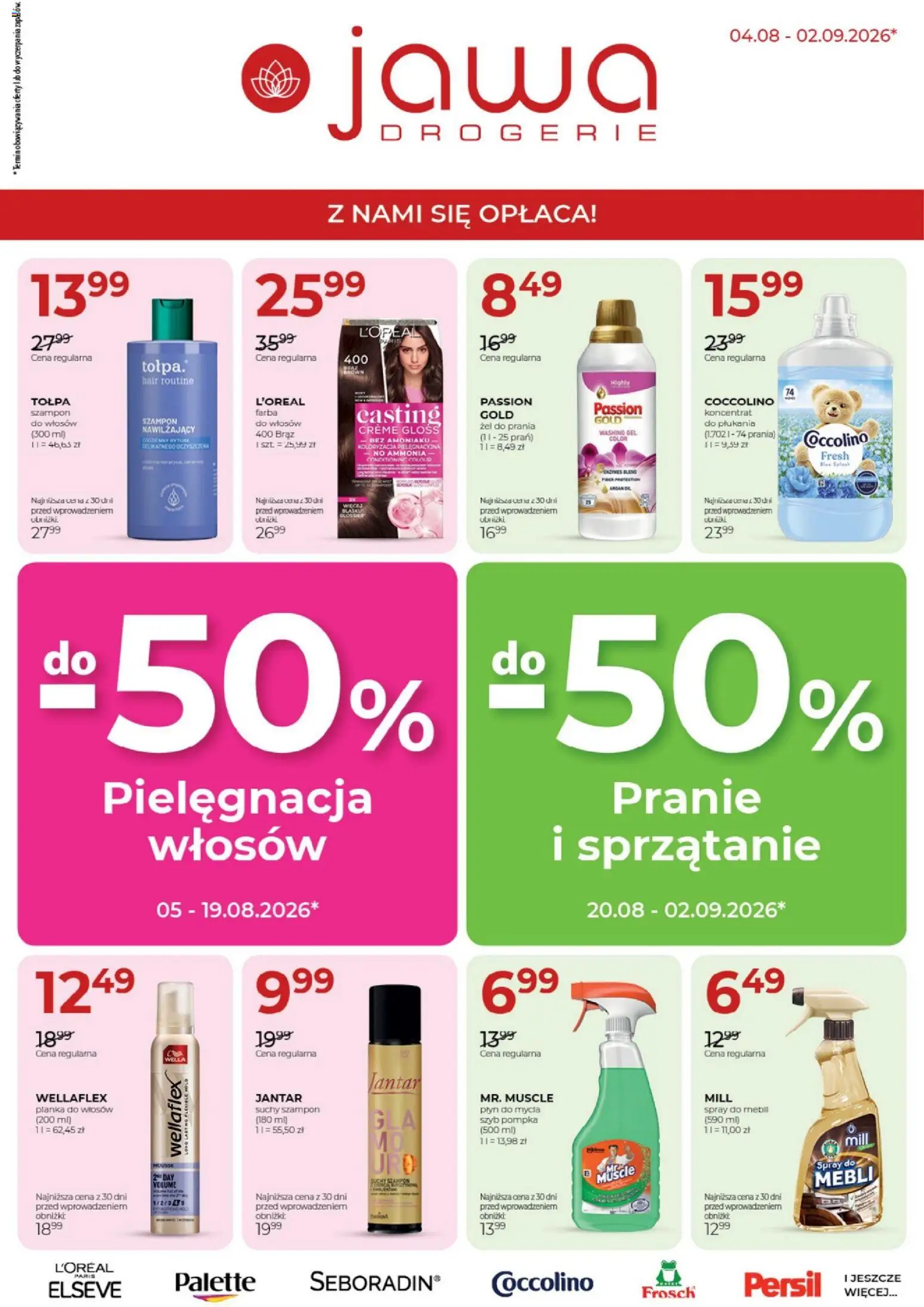 Pogląd gazetki "Jawa gazetka" ze sklepu Jawa ważnej od 04.08.2026 - Jantar, Szampon, Suchy szampon, Coccolino, Persil, Żel do prania
