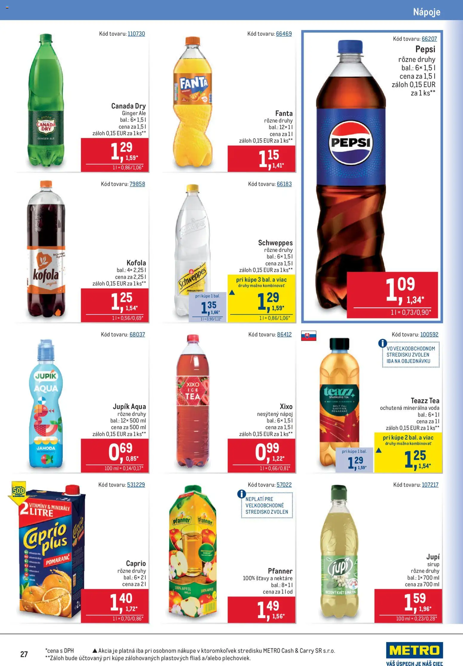 Náhľad Metro letáku platného od 07.10.2026 - Apple, Voda, Kofola, Pepsi, Sirup, Tonic, Minerálna voda, Nápoje