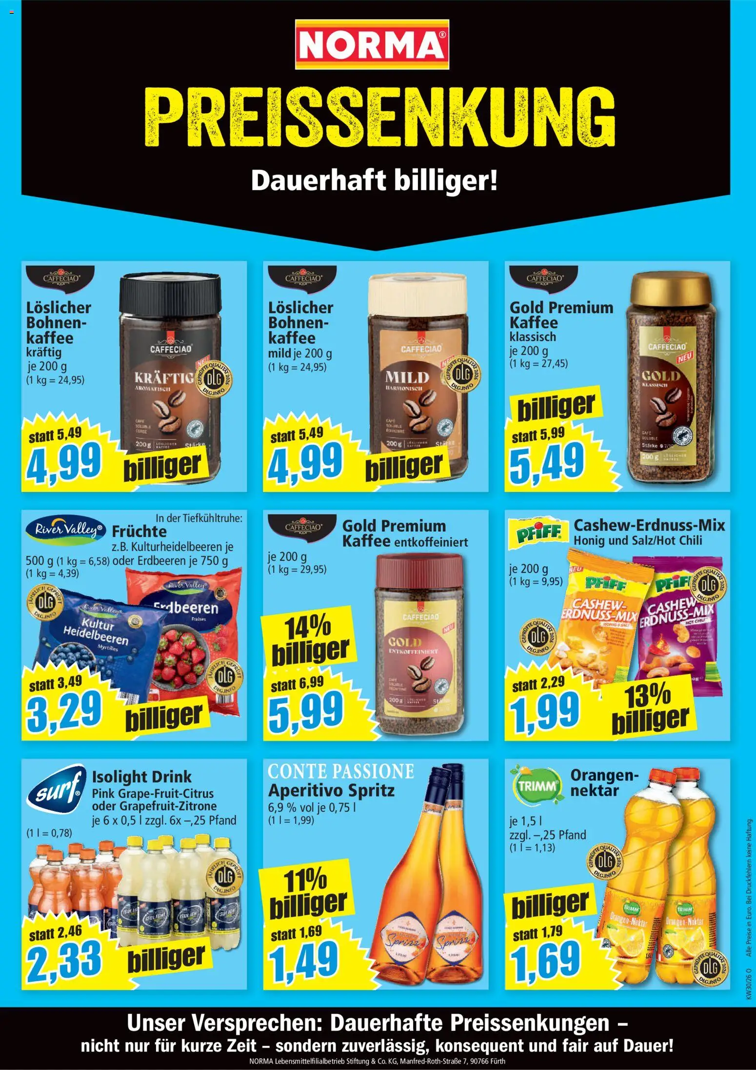 Vorschau von dem Prospekt des Geschäftes Norma, gültig ab dem 14.09.2026 - Kaffee, Erdbeeren, Heidelbeeren, Chili, Cashew, Orangen
