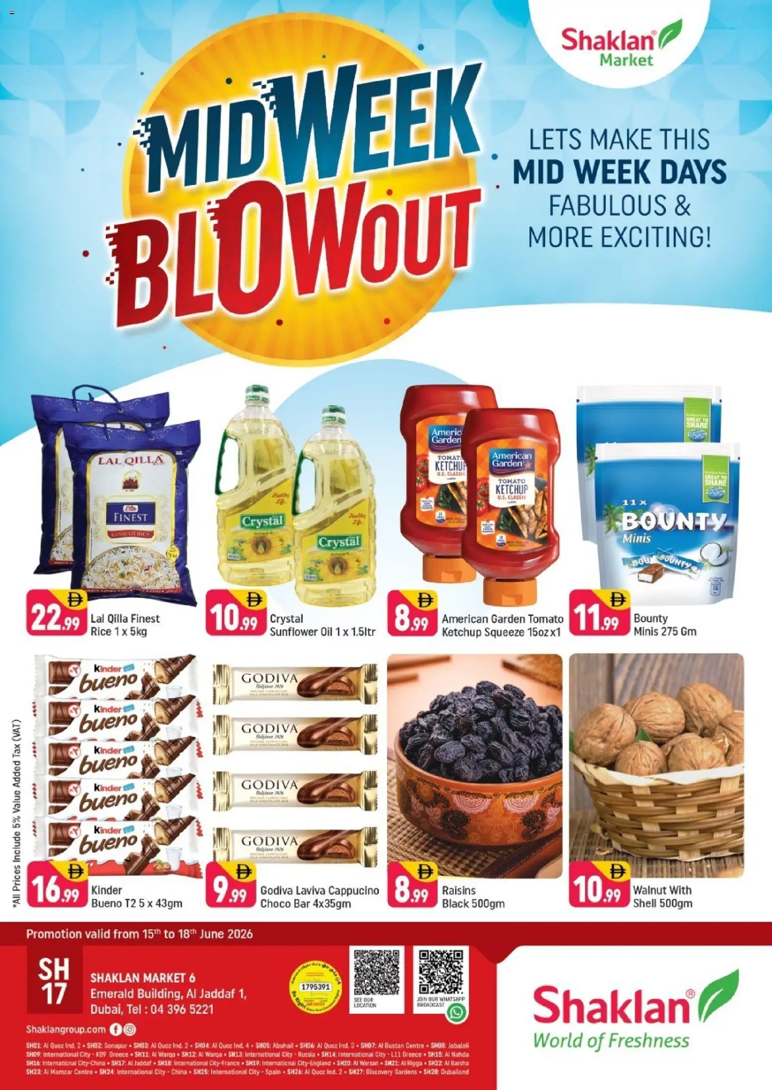 Preview of the catalogue Shaklan Midweek Blowout - Al Jaddaf 1, Dubai of store Shaklan valid from 15 Jun, 2026 - Oil, Rice, Raisins