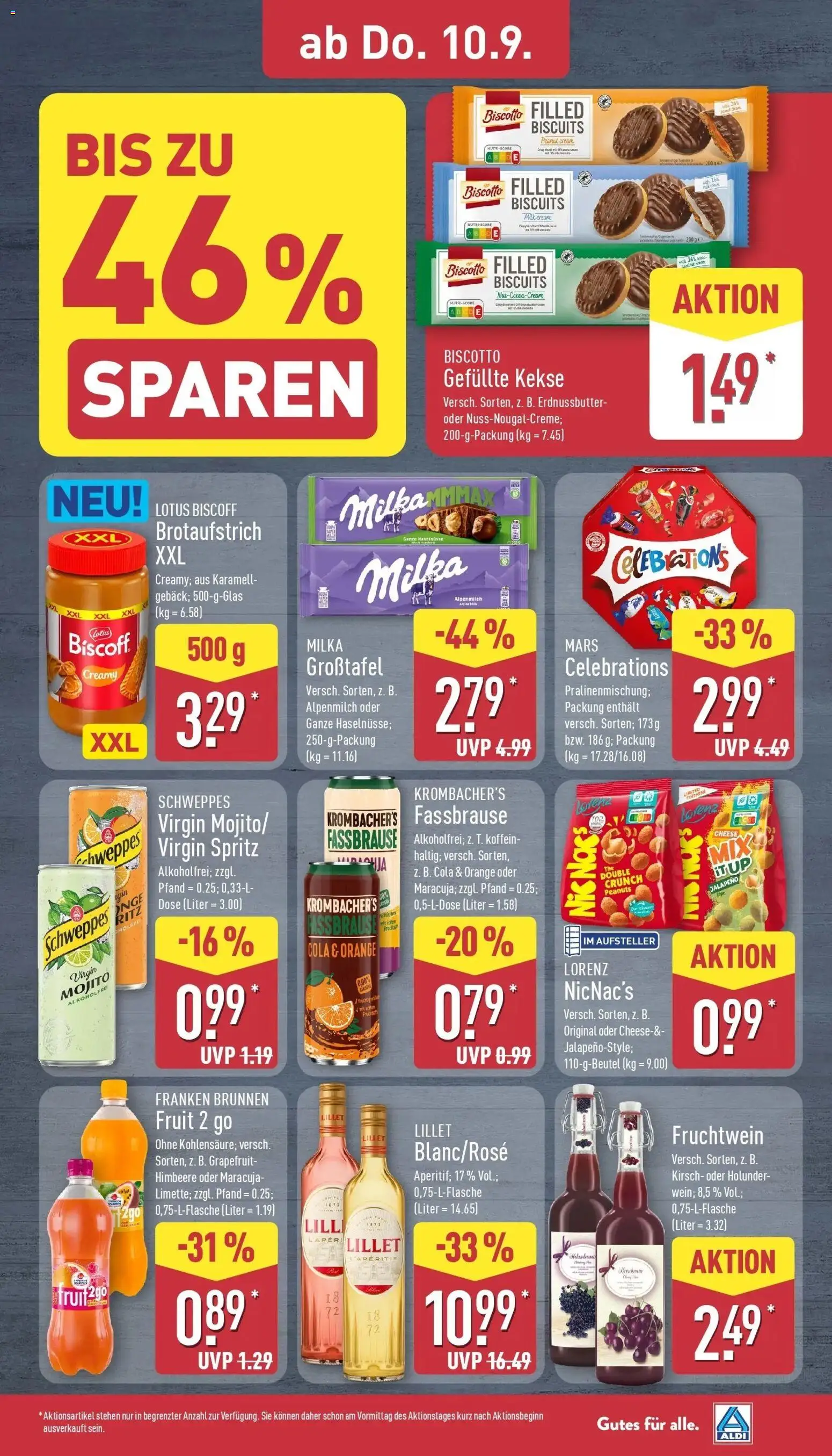 Vorschau von dem Prospekt des Geschäftes Aldi, gültig ab dem 07.09.2026 - Cola, Mars, Himbeere, Grapefruit, Milka, Kekse, Celebrations, Fassbrause