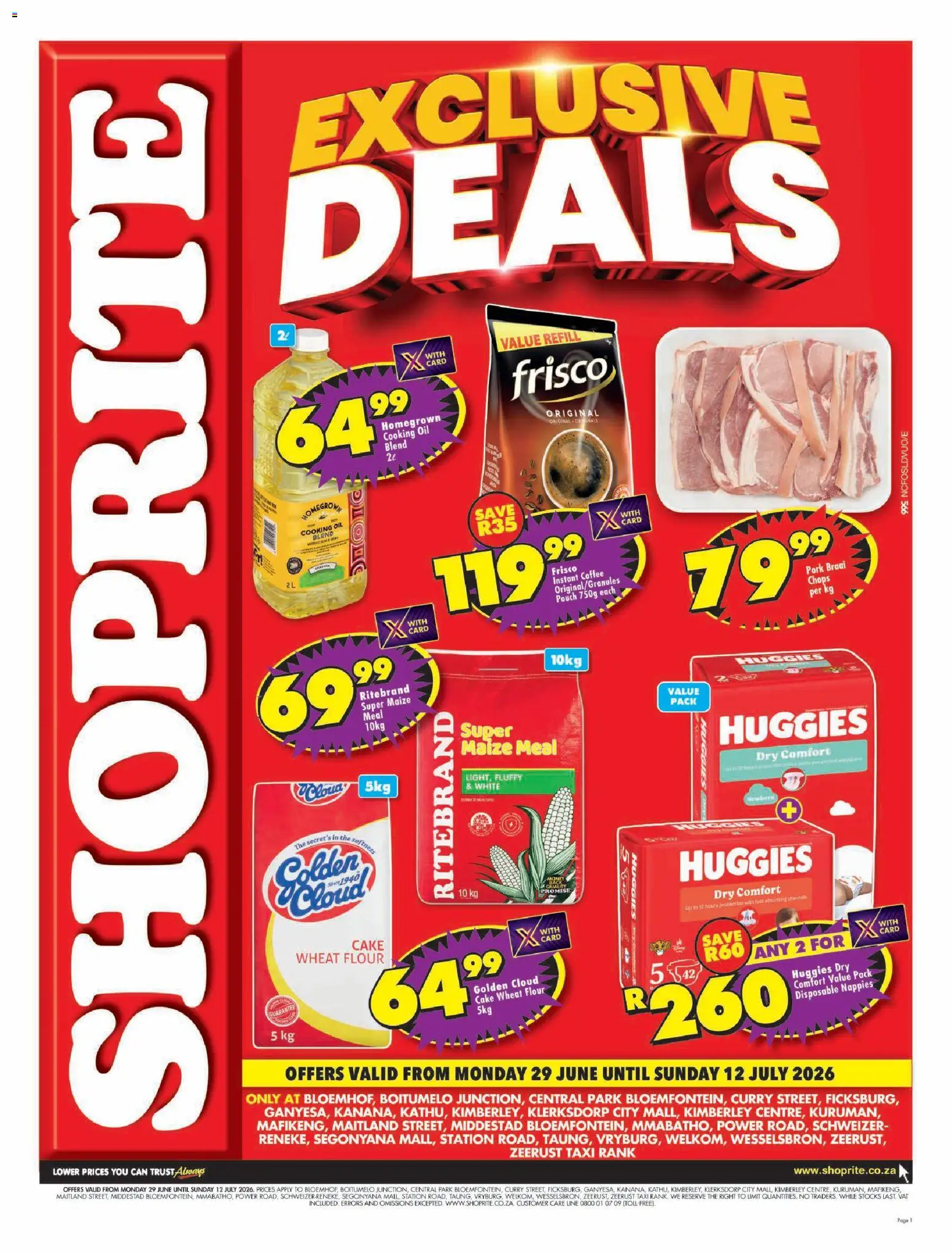 Preview of Shoprite flyer valid from 29/06/2026 - Coffee, Cake, Oil, Flour, Maize meal, Nappies, Instant coffee, Frisco