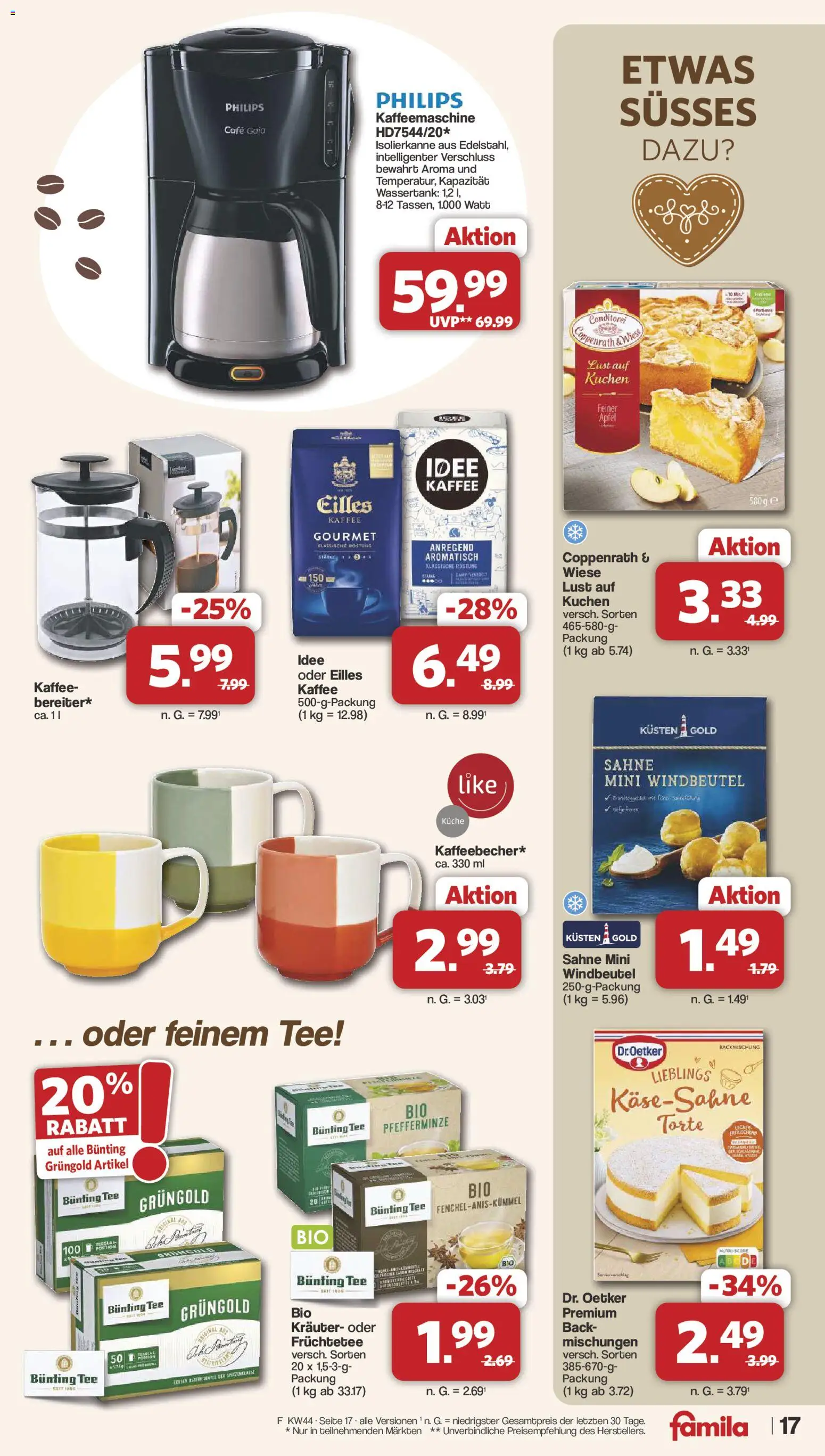 Vorschau von dem Prospekt des Geschäftes Famila Nordwest, gültig ab dem 26.10.2026 - Philips, Kuchen, Kaffeemaschine, Äpfel, Tee, Sahne, Früchtetee, Idee kaffee