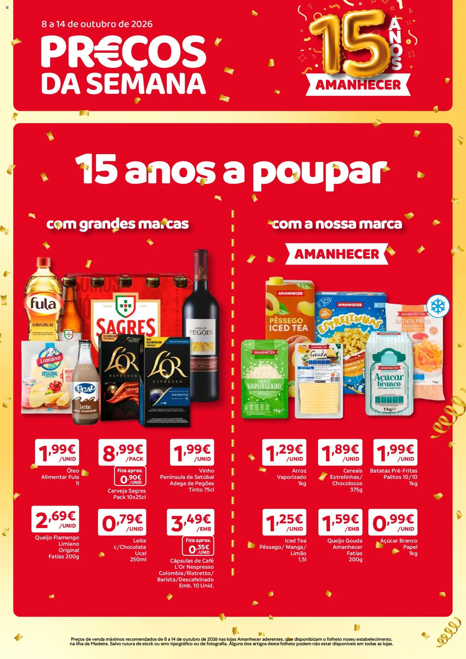 Pré-visualização do folheto da loja Amanhecer válida a partir de 08/10/2026 - Café, Nespresso, Chocolate, Cerveja, Queijo, Açúcar, Cereais, Queijo Gouda