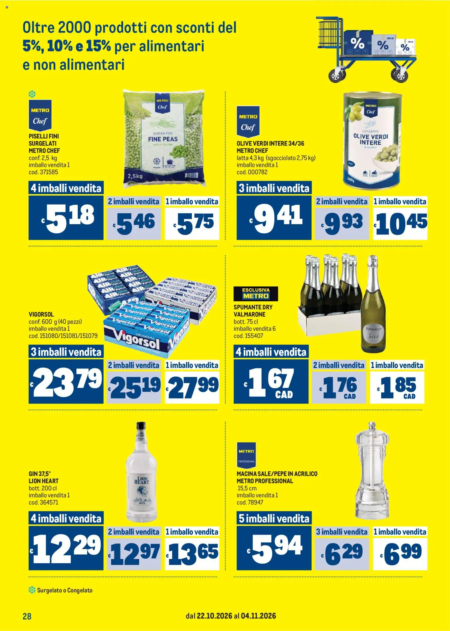 Anteprima dell'opuscolo Metro volantino dal negozio Metro valido da 22/10/2026 - Gin, Piselli, Olive, Spumante, Macina, Conserve