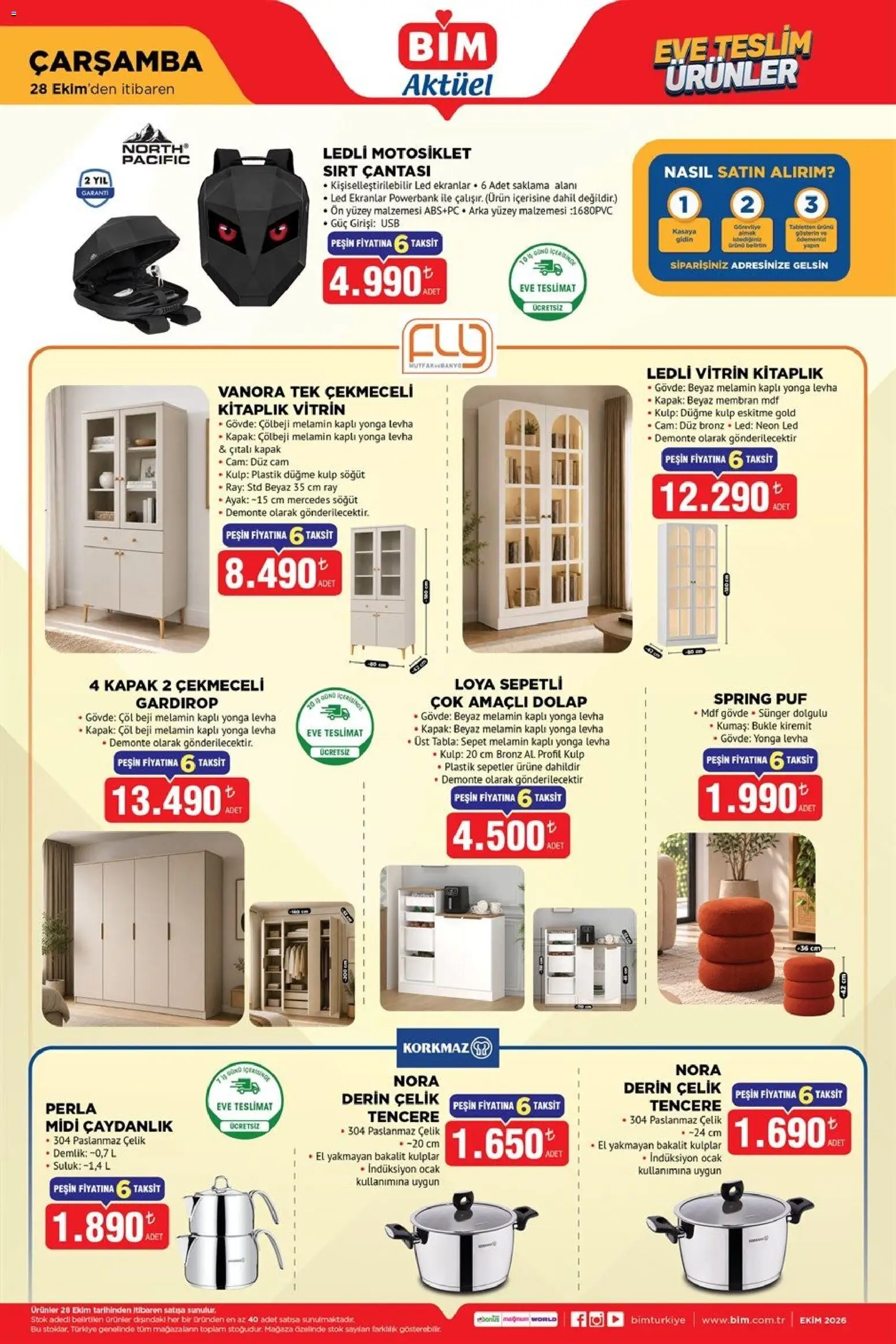 BİM BİM - Katalog Çarşamba 28.10.2026 - Broşürünün önizlemesi - Kitaplık, Sırt çantası, Çaydanlık, Gardırop, Ocak, Sepet, USB, Demlik