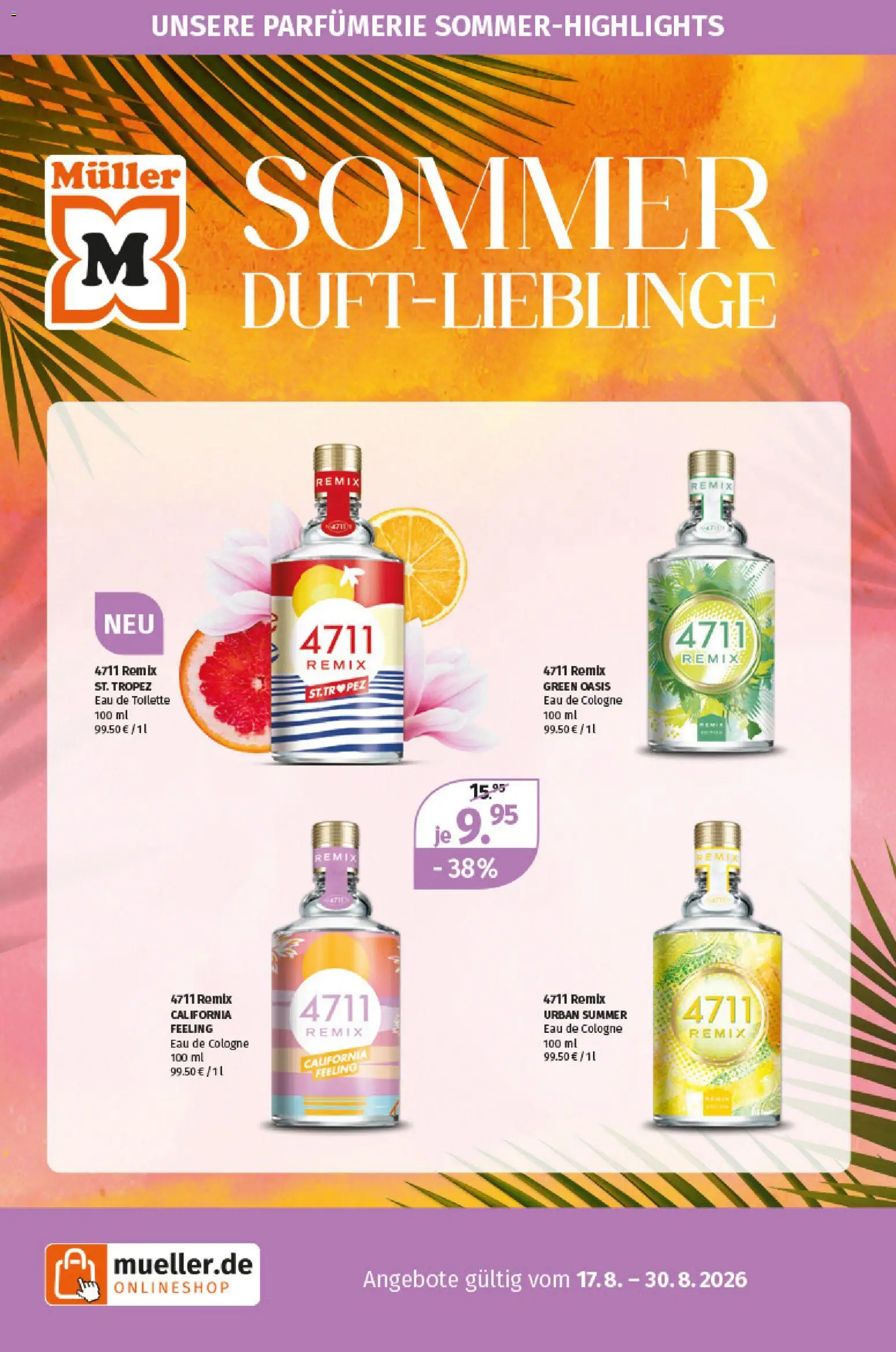Vorschau von dem Prospekt des Geschäftes Müller, gültig ab dem 17.08.2026 - Toilette, Eau de Toilette, Eau de Cologne