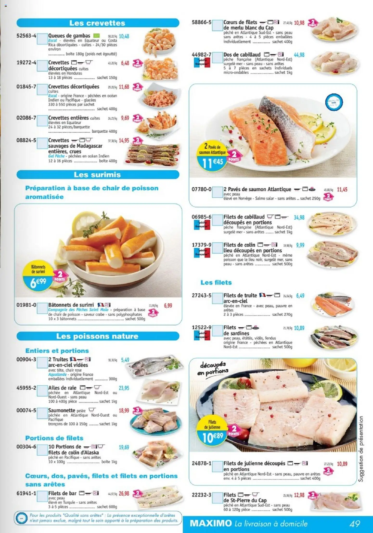 Prévisualisation de Maximo catalogue du magasin Maximo formulaire valide 26/10/2026 - Pêche, Truite, Sardines, Gambas, Crabe, Surimi, Crevettes, Crevettes décortiquées