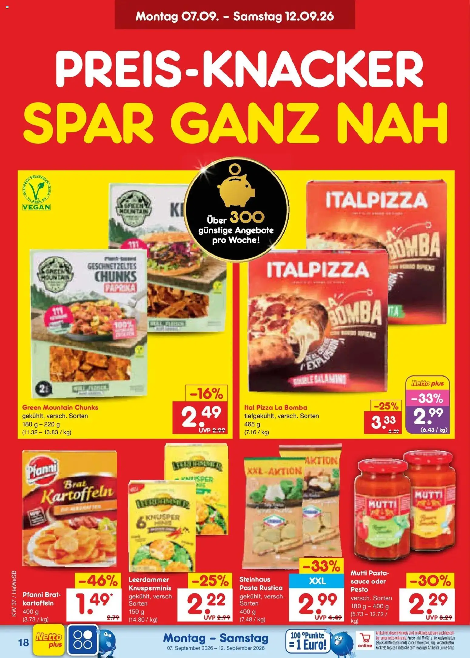 Vorschau von dem Prospekt des Geschäftes Netto Marken-Discount, gültig ab dem 07.09.2026 - Pizza, Pasta, Paprika, Kartoffeln, Leerdammer