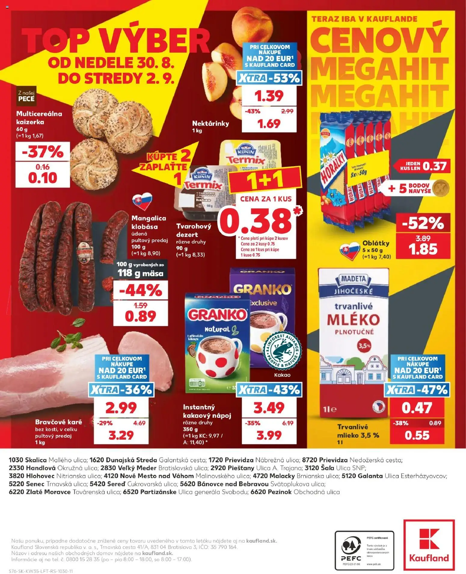 Náhľad Kaufland letáku platného od 27.08.2026 - Bravčové karé, Dezert, Kakao, Klobása, Granko, Termix, Oblátky, Horálky