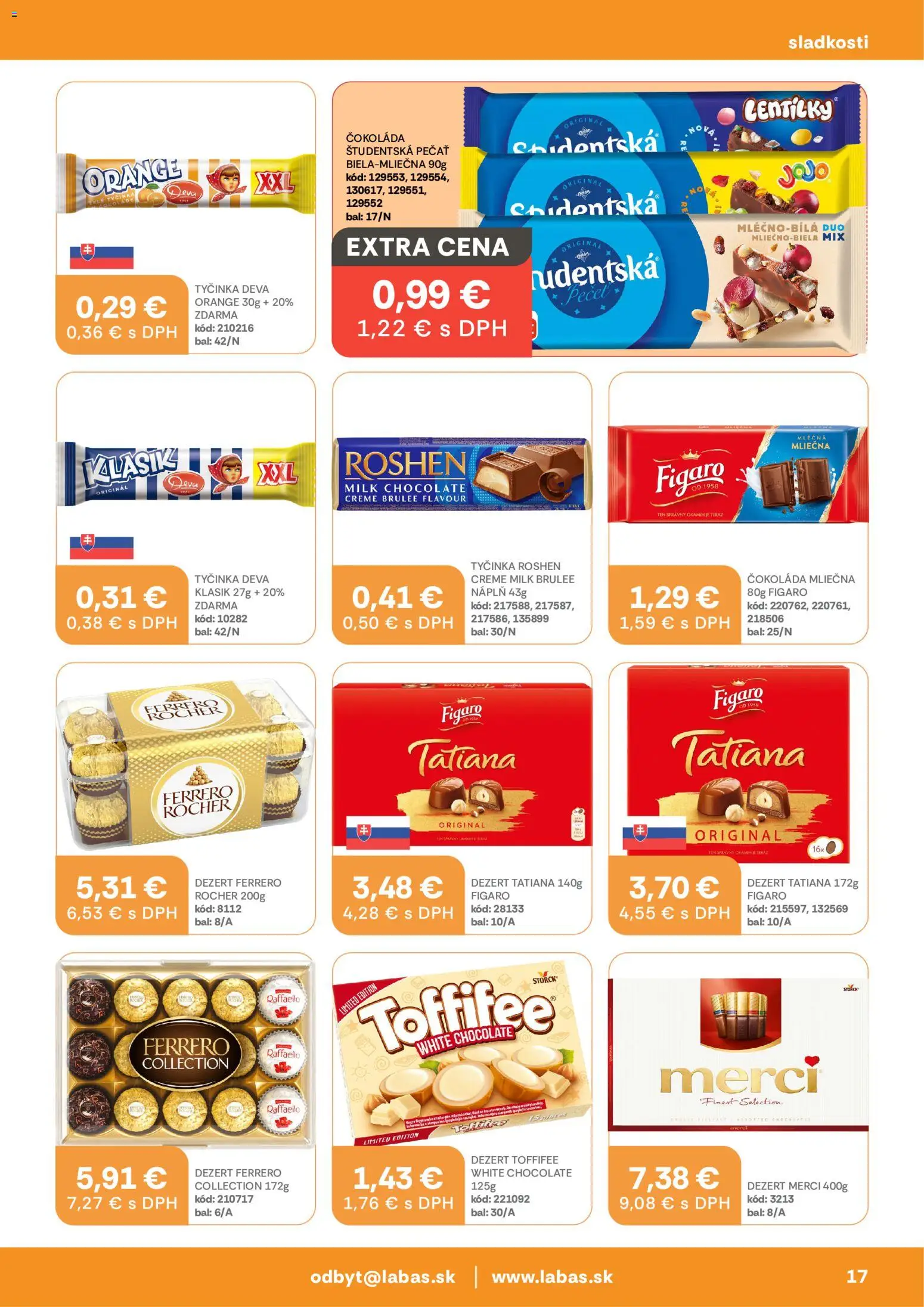 Náhľad Labaš letáku platného od 09.10.2026 - Čokoláda, Raffaello, Ferrero Rocher, Dezert, Merci, Toffifee, Študentská pečať, Fén