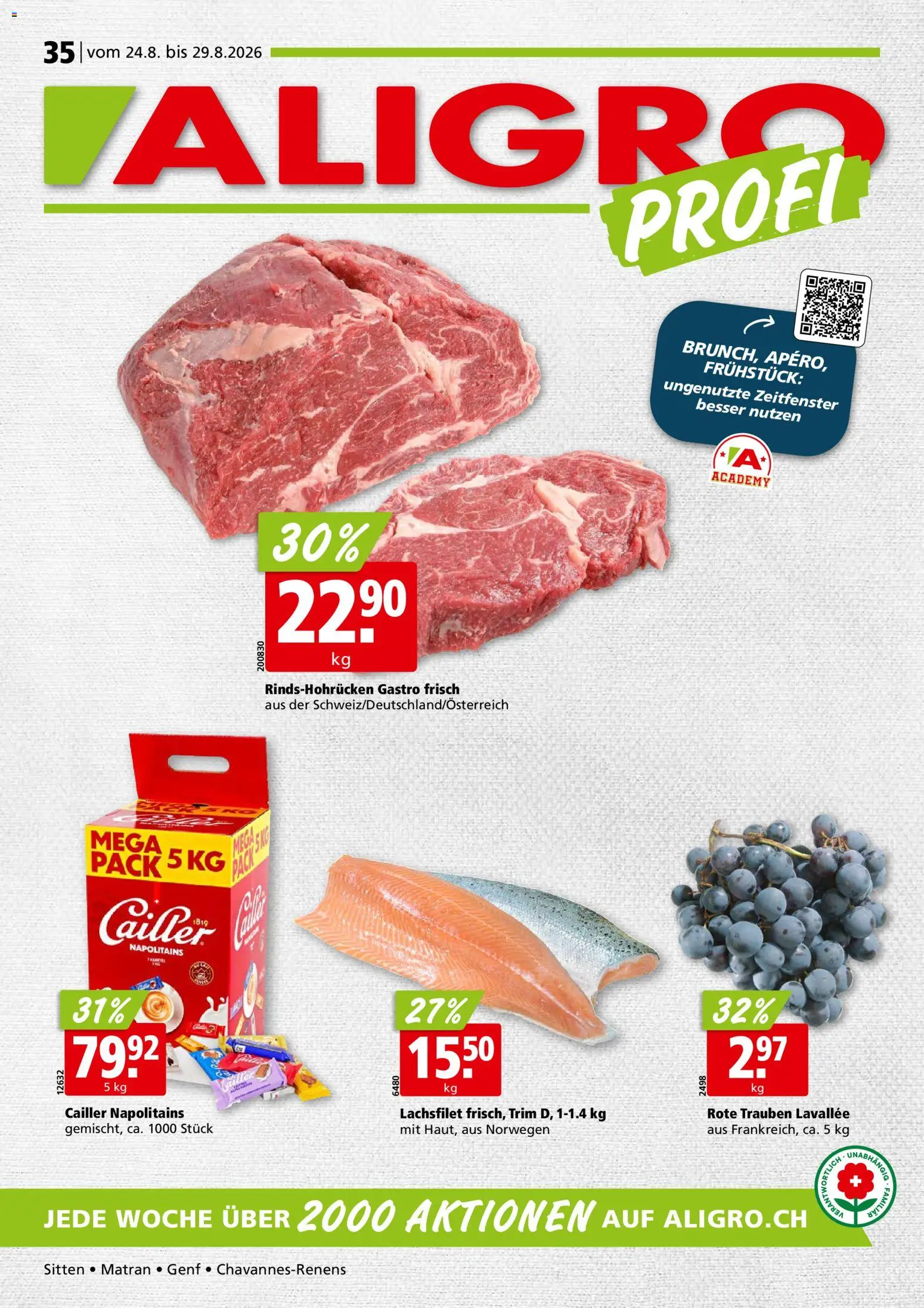 Vorschau des Merkblatts Aligro aktionen Chavannes, Matran, Genf, Sitten vom Shop Aligro gültig von 24.08.2026 bis 29.08.2026