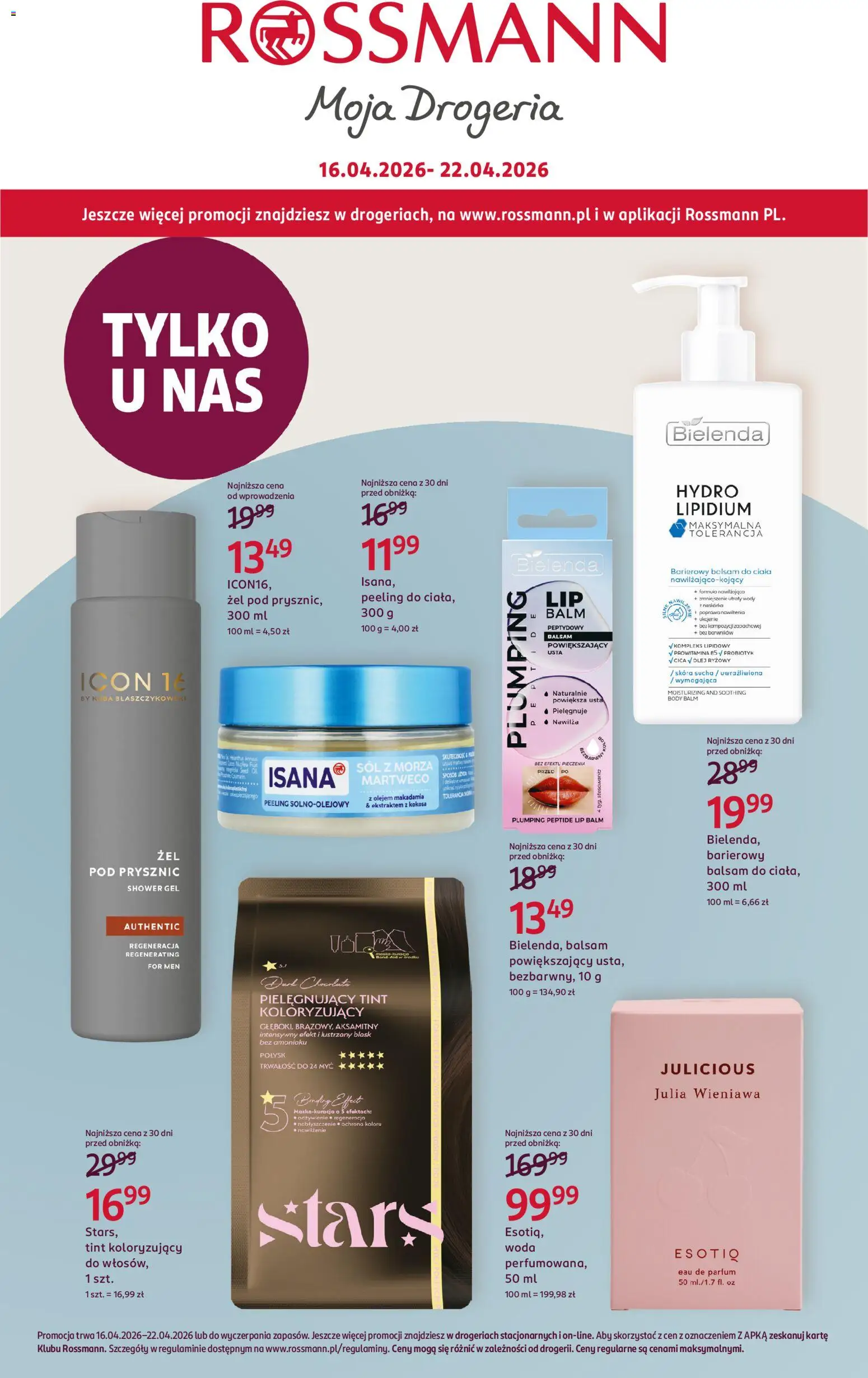 Pogląd gazetki "Rossmann gazetka" ze sklepu Rossmann ważnej od 16.04.2026 - Drogeria, Woda, Bielenda, Body, Prysznic, Olej, Peeling, Olej ryżowy