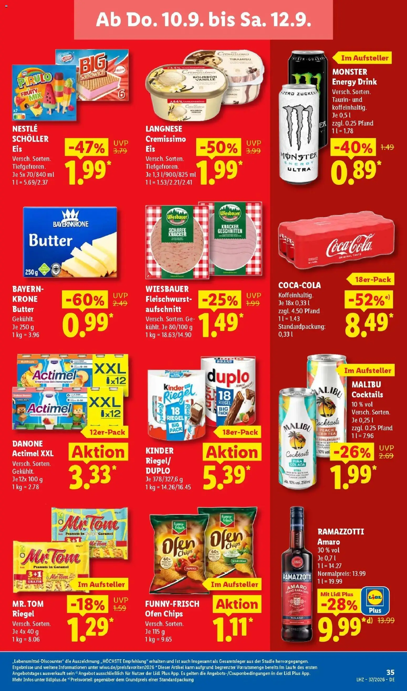 Vorschau von dem Prospekt des Geschäftes Lidl, gültig ab dem 07.09.2026 - Eis, Butter, Cola, Ramazzotti, Zucker, Vanille, Cremissimo, Langnese cremissimo