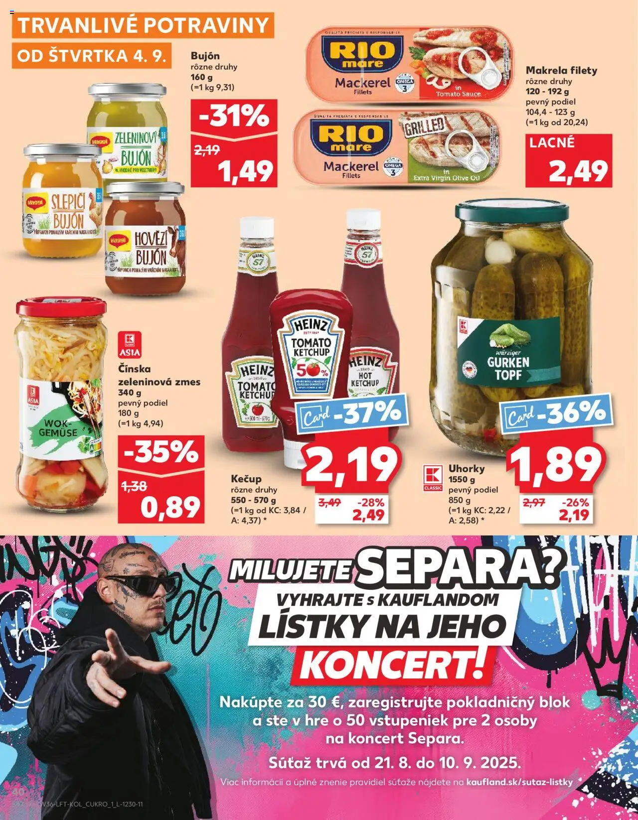 Náhľad Kaufland letáku platného od 04.09.2025 - Kečup, Rio Mare, Uhorky, Bujón