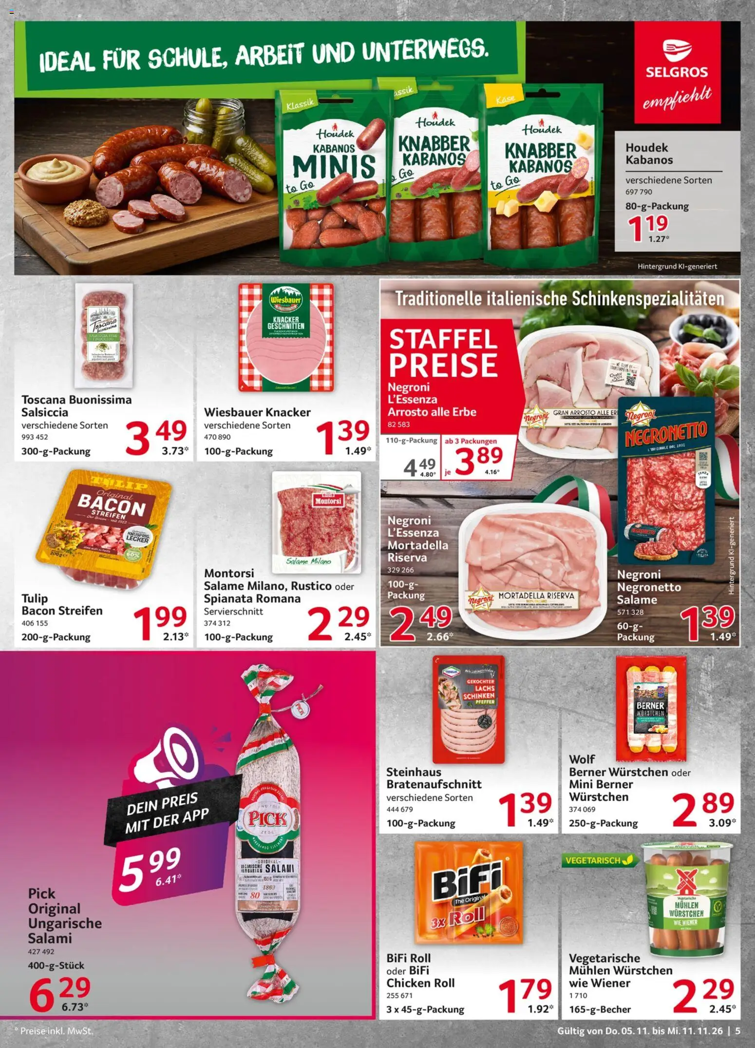 Vorschau von dem Prospekt des Geschäftes Selgros, gültig ab dem 05.11.2026 - Käse, Lachs, Salami, Schinken, Pfeffer, Bifi