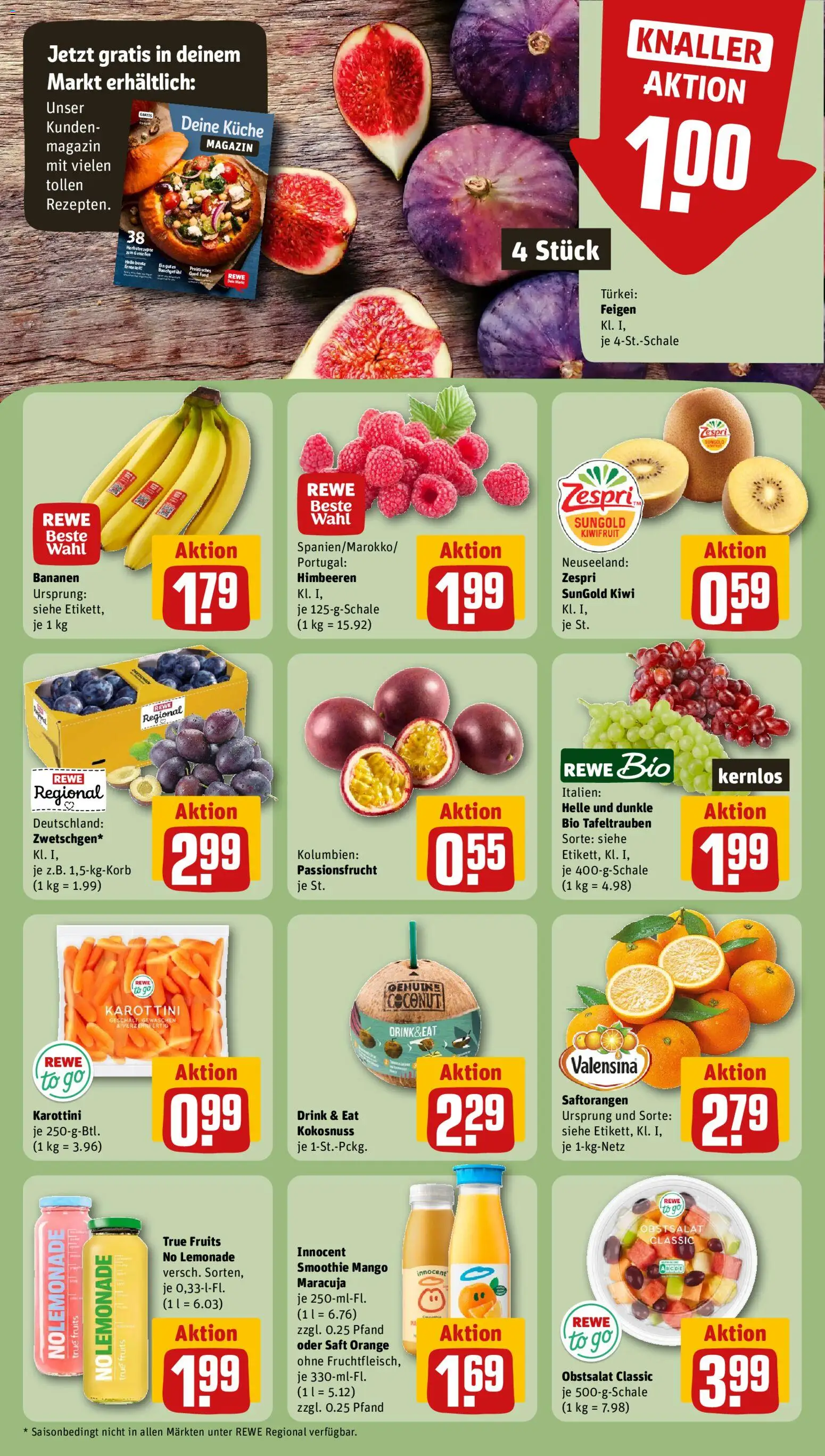 Vorschau von dem Prospekt des Geschäftes Rewe, gültig ab dem 07.09.2026 - Mango, Küche, Kiwi, Bananen, Feigen, Magazin, Saft, Valensina