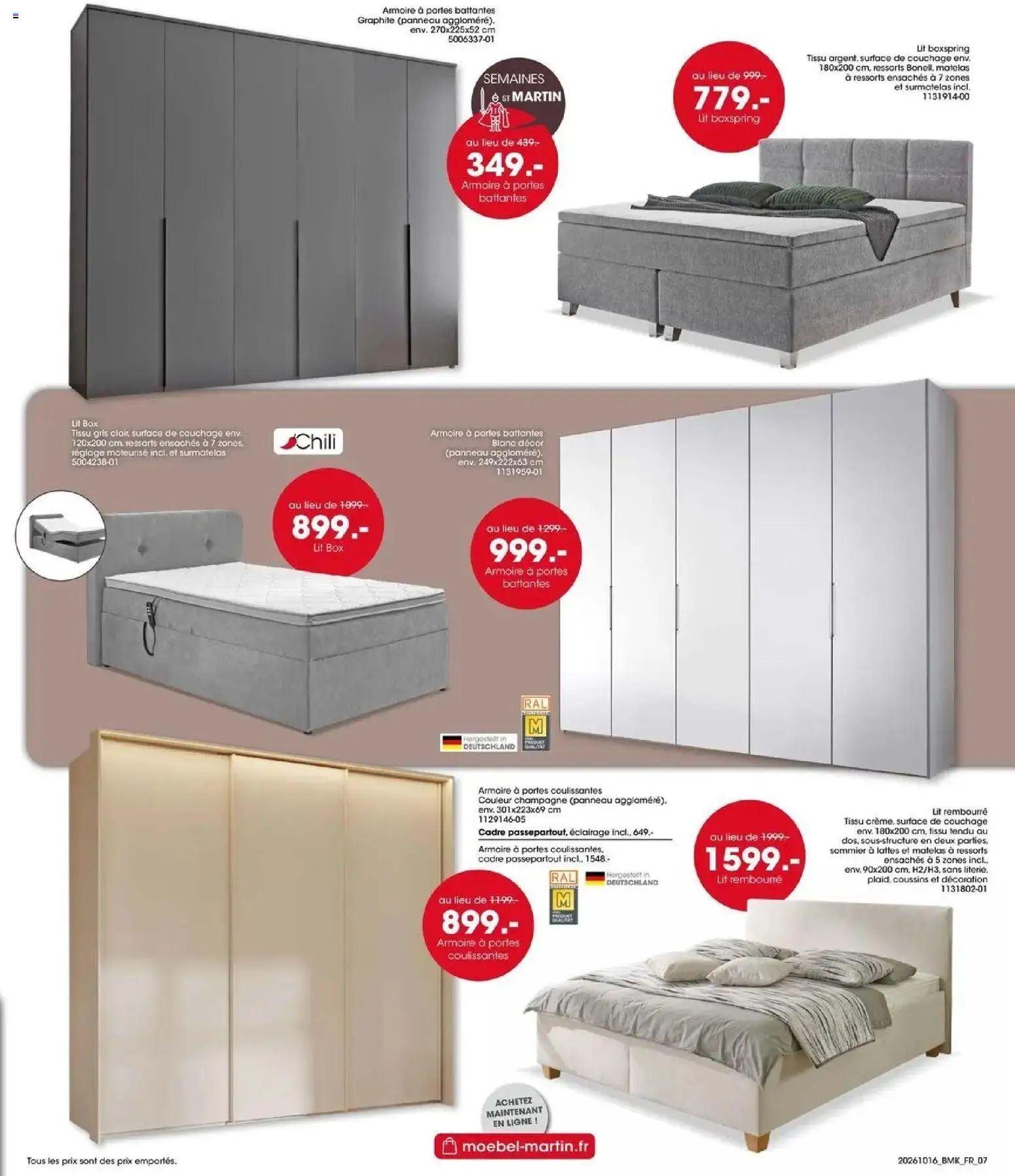 Prévisualisation de Möbel Martin: Offres hebdomadaires du magasin Möbel Martin formulaire valide 16/10/2026 - Champagne, Lit, Matelas, Décoration, Cadre, Surmatelas, Éclairage, Portes