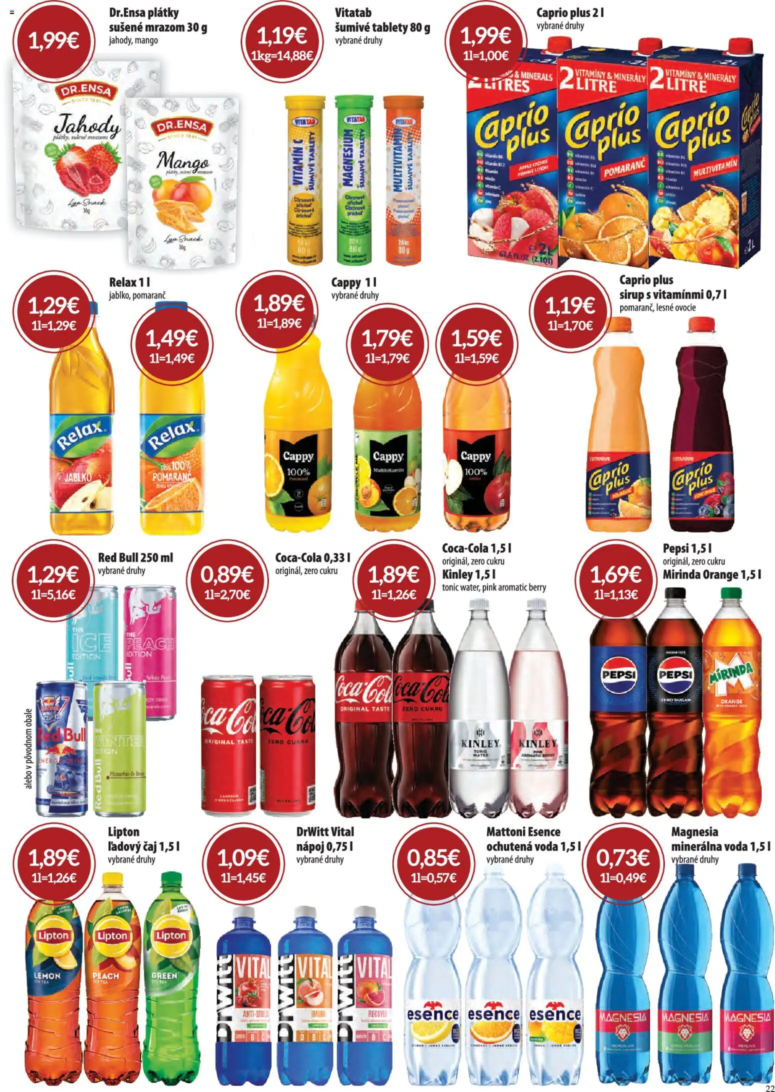 Náhľad CBA Komfos letáku platného od 01.10.2026 - Voda, Ovocie, Čaj, Pepsi, Sirup, Multivitamín, Mattoni, Minerálna voda