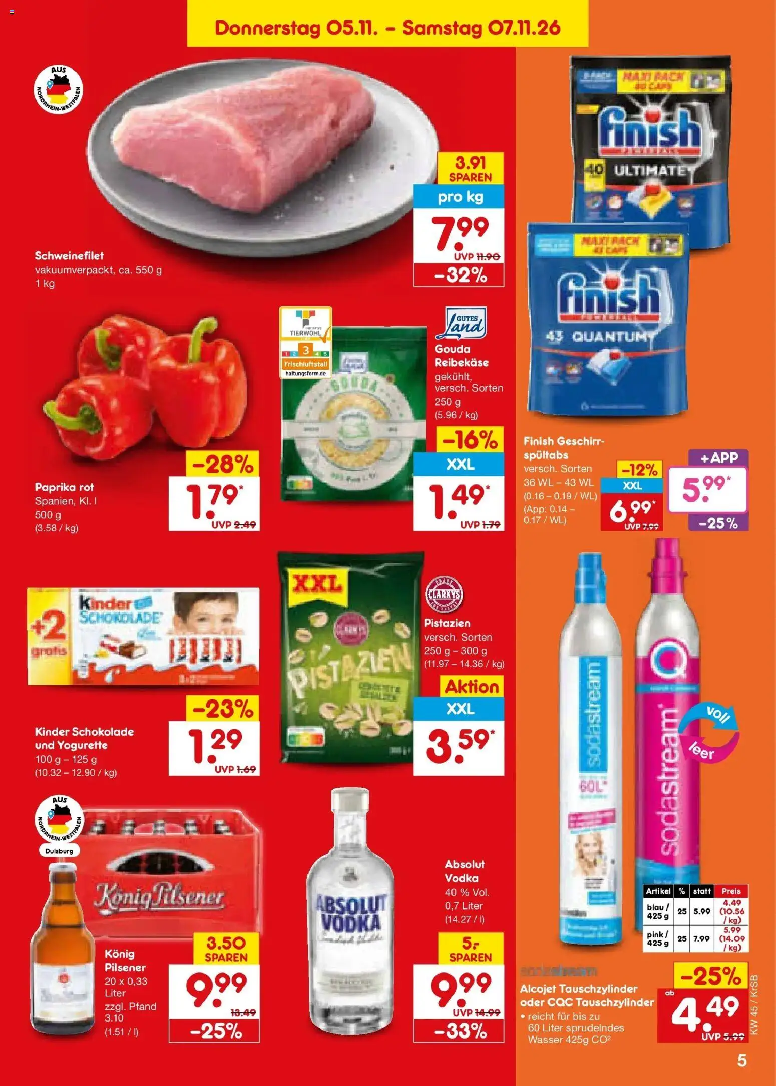 Vorschau von dem Prospekt des Geschäftes Netto Marken-Discount, gültig ab dem 02.11.2026 - Schokolade, Vodka, Schweinefilet, Yogurette, Gouda, Finish, Konig pilsener, Kinder schokolade