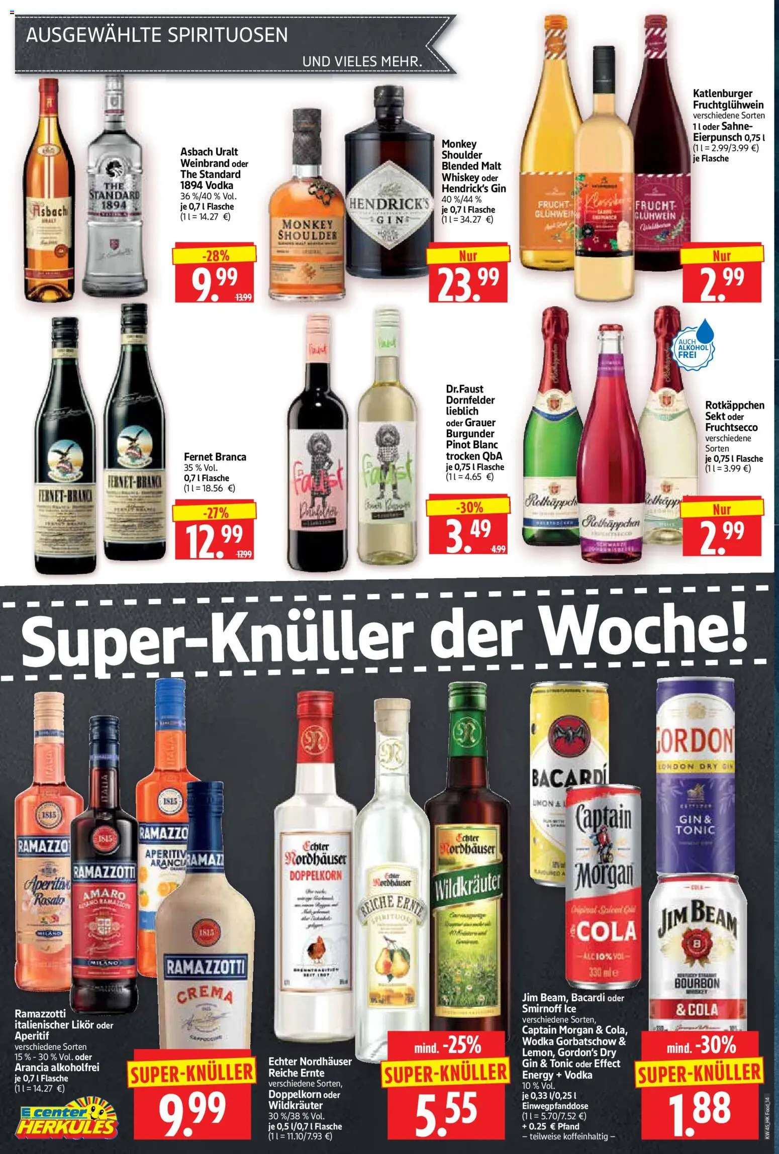 Vorschau von dem Prospekt des Geschäftes HERKULES, gültig ab dem 02.11.2026 - Rotkäppchen, Bacardi, Captain morgan, Sahne, Wodka, Sekt, Bourbon, Smirnoff