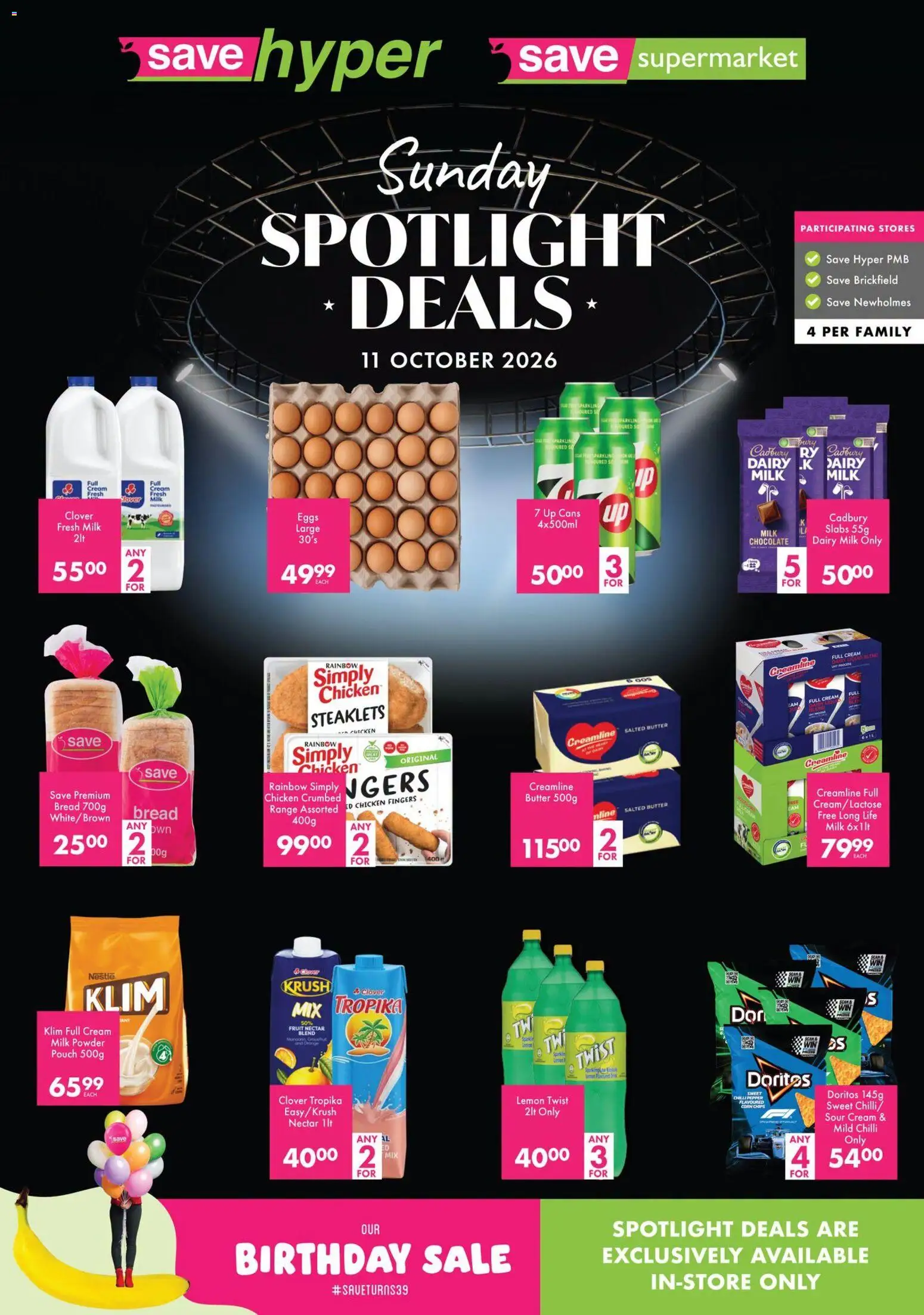 Preview of Save flyer valid from 11/10/2026 - Chocolate, Chicken, Eggs, Milk, Bread, Chips, Lemon, Powder