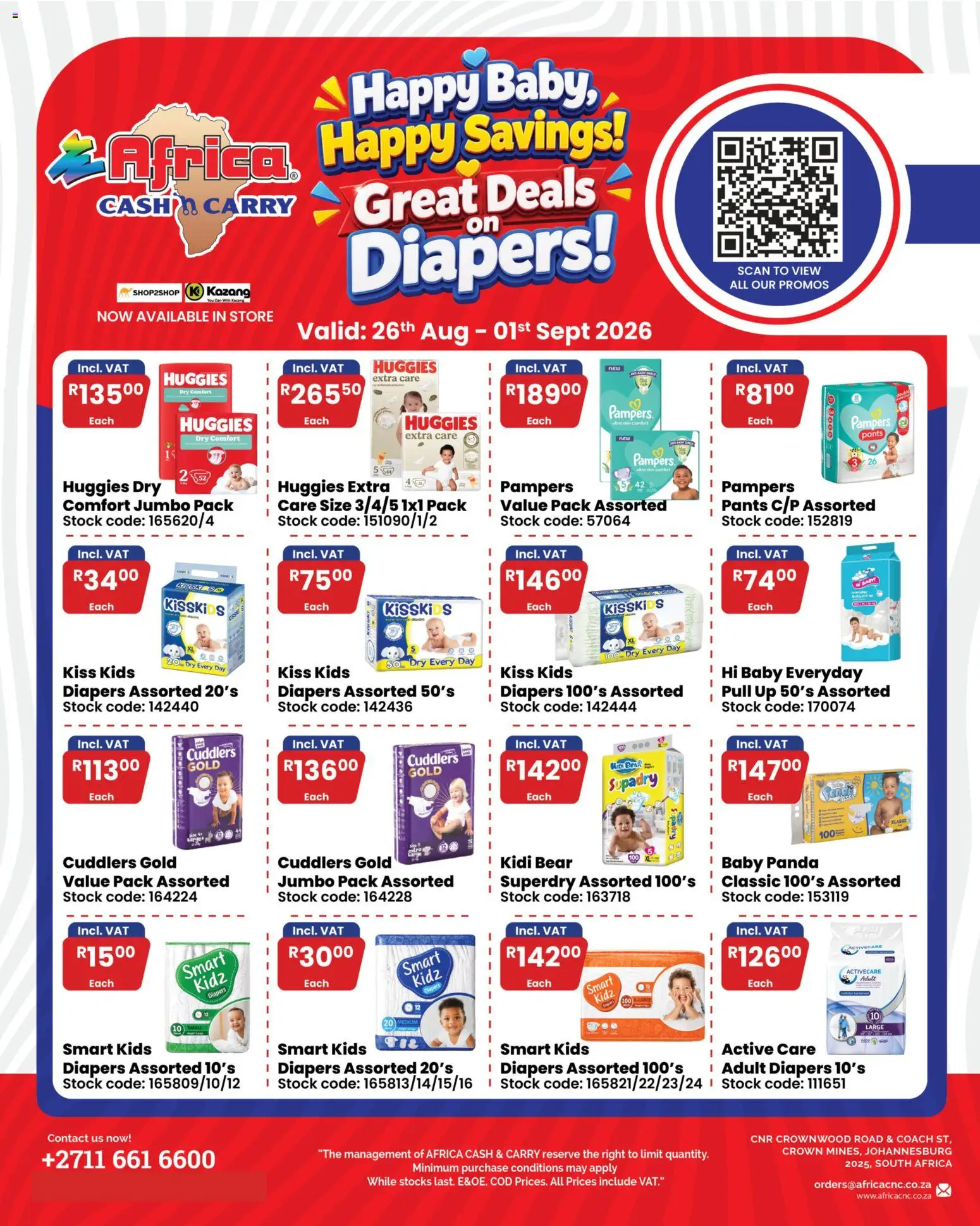 Preview of Africa Cash & Carry flyer valid from 26/08/2026 - Stock, Pants, Diapers
