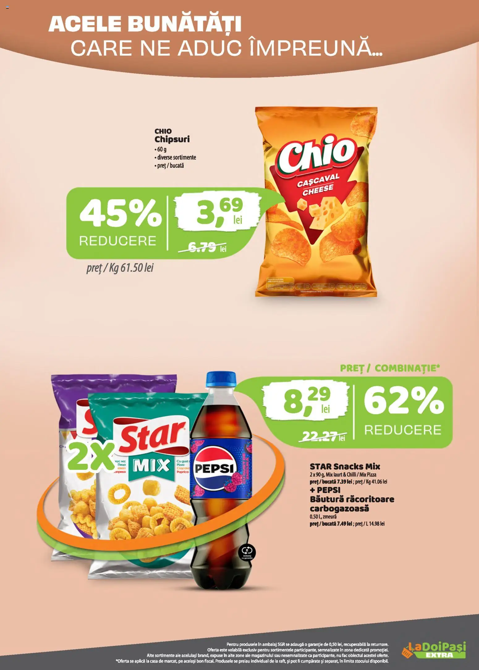 Previzualizarea de cataloage: LaDoiPași LaDoiPași Catalog extra valabil de la 01.11.2026 - Pizza, Chipsuri, Pepsi, Zmeură, Cașcaval, Chilli, Aplică, Bautura racoritoare