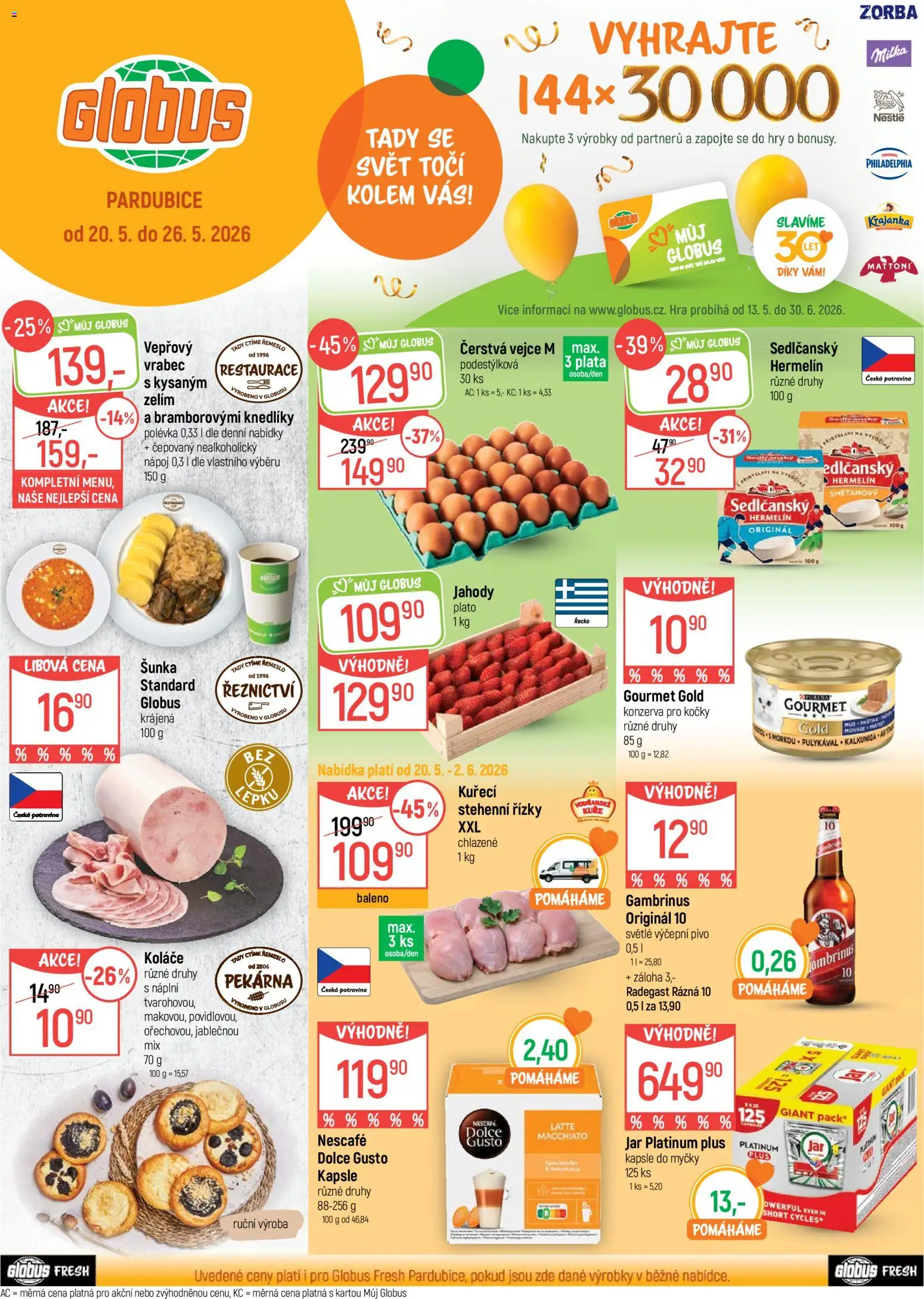 Náhled nabídky: Globus Globus leták - Pardubice platný od 20.05.2026 - Pekárna, Pivo, Hra, Gourmet, Kapsle do myčky, Kapsle, Řízky, Stehenní řízky