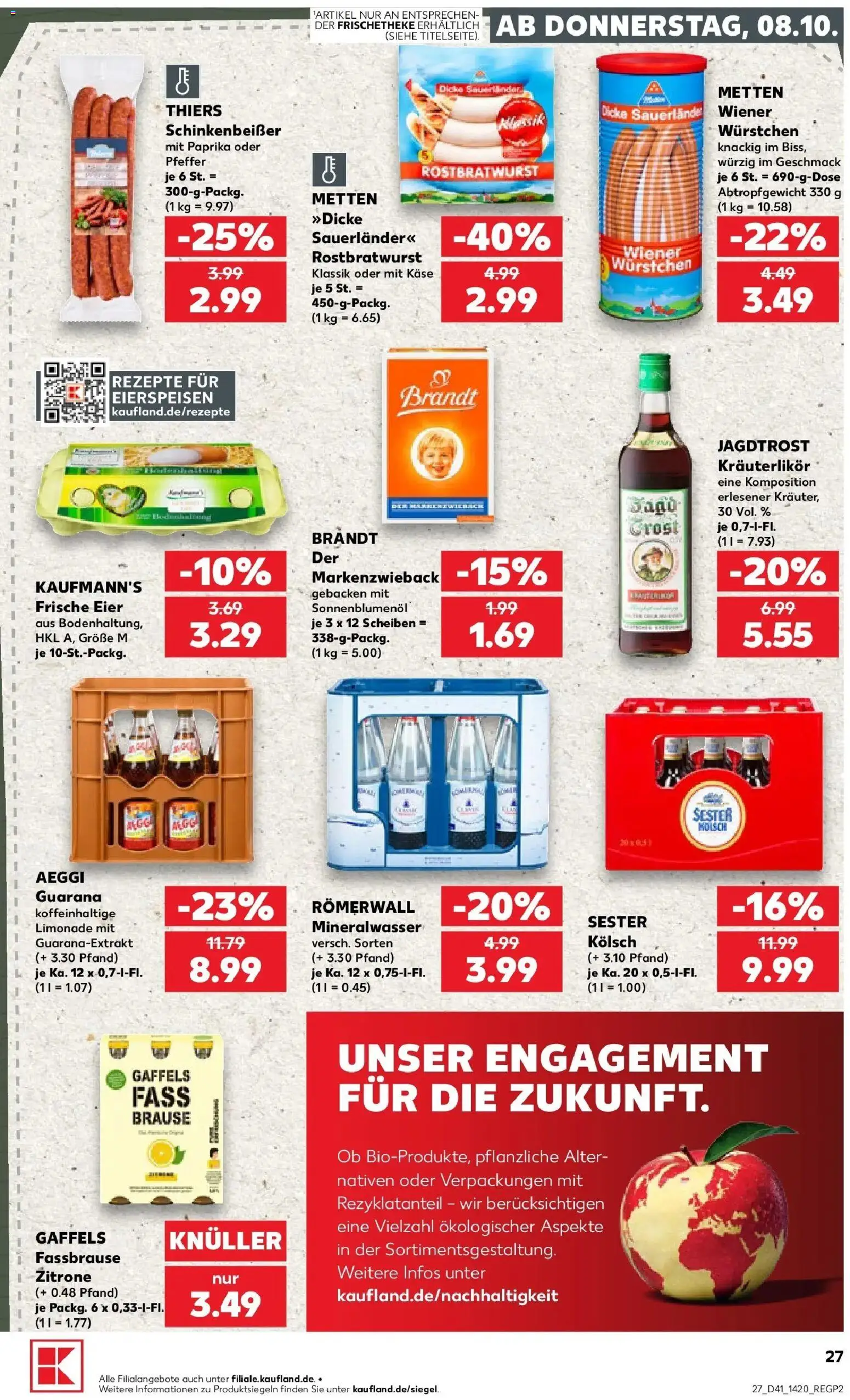 Vorschau von dem Prospekt des Geschäftes Kaufland, gültig ab dem 08.10.2026 - Käse, Mineralwasser, Eier, Zitrone, Pfeffer, Fassbrause, Limonade, Sonnenblumenol