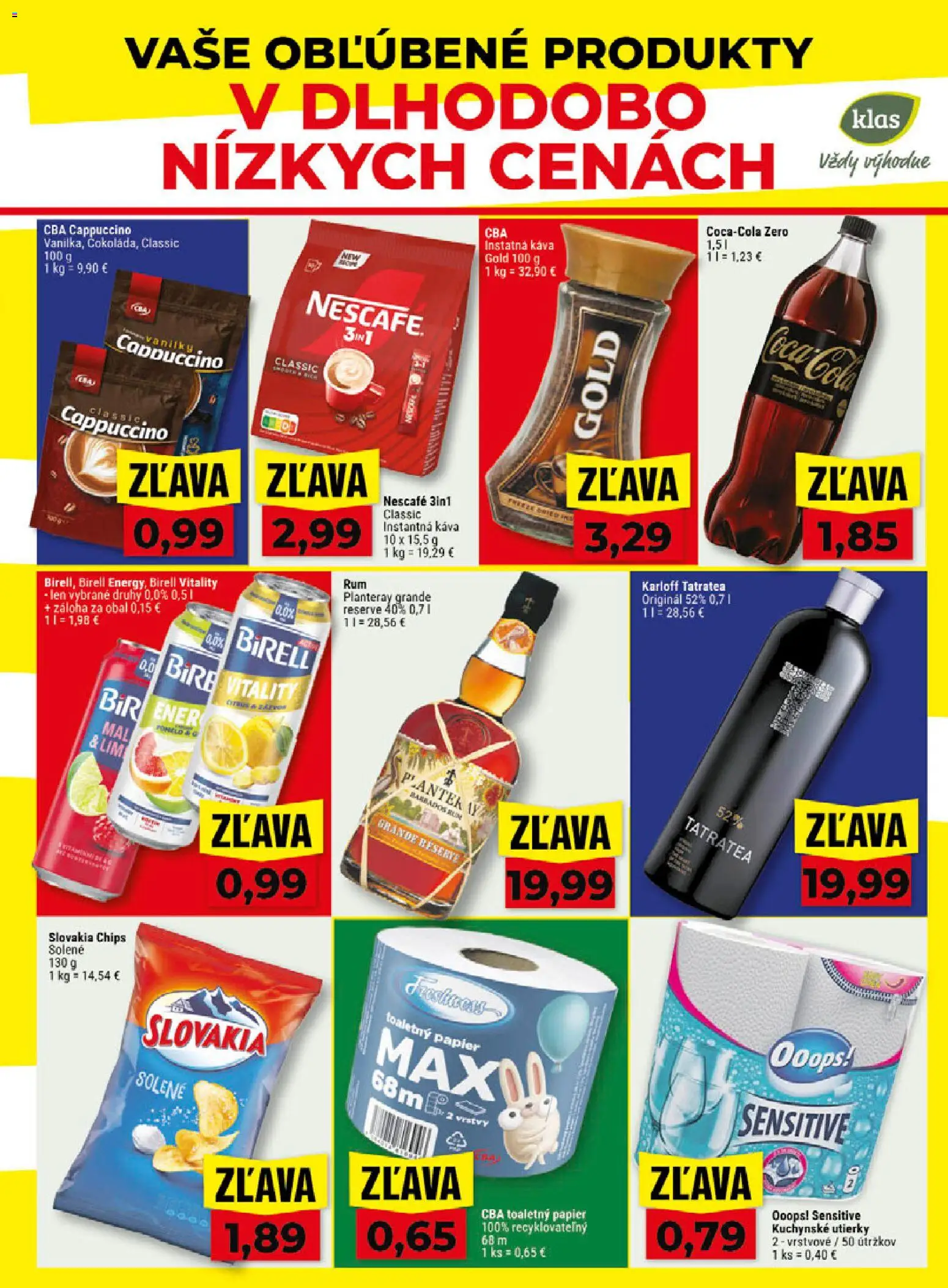 Náhľad Klas letáku platného od 02.11.2026 - Káva, Cappuccino, Toaletný papier, Kuchynské utierky, Birell, Instantná káva, Utierky