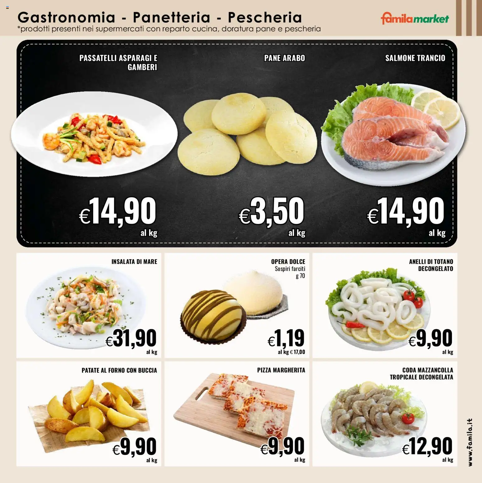 Anteprima dell'opuscolo Famila volantino Market dal negozio Famila valido da 29/10/2026 - Pizza, Forno, Pane, Insalata, Salmone, Asparagi, Patate, Totano