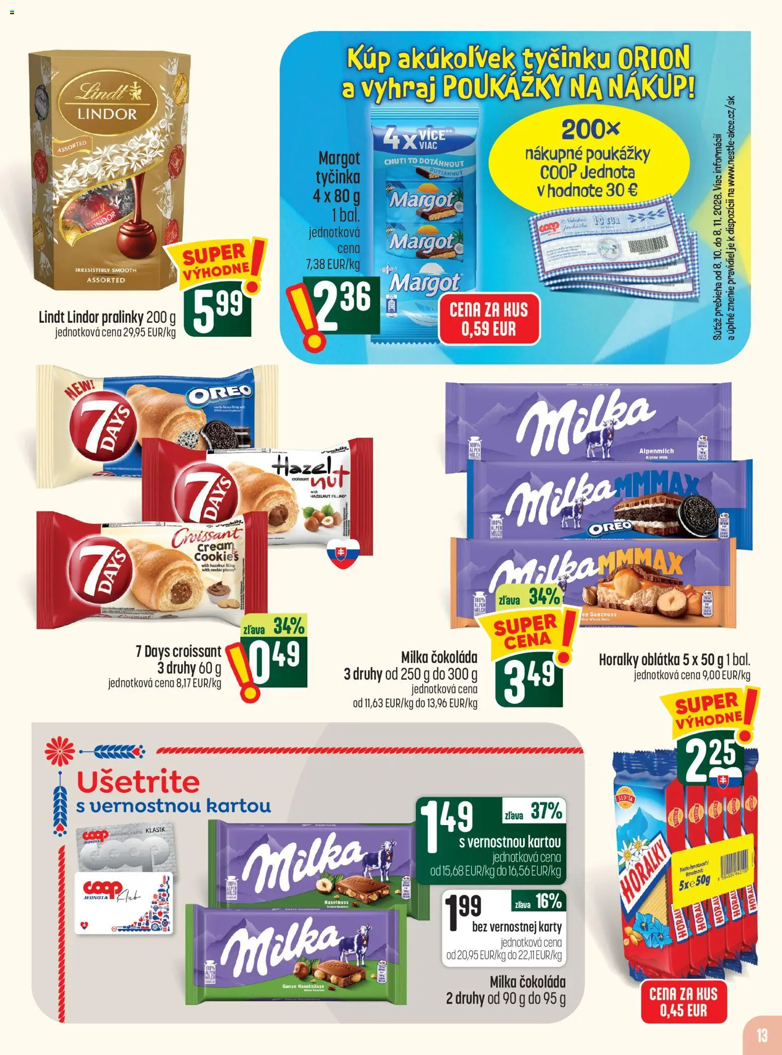 Náhľad COOP Jednota letáku platného od 22.10.2026 - Čokoláda, Croissant, Lindt, Milka, Oreo, Lindor, Horálky