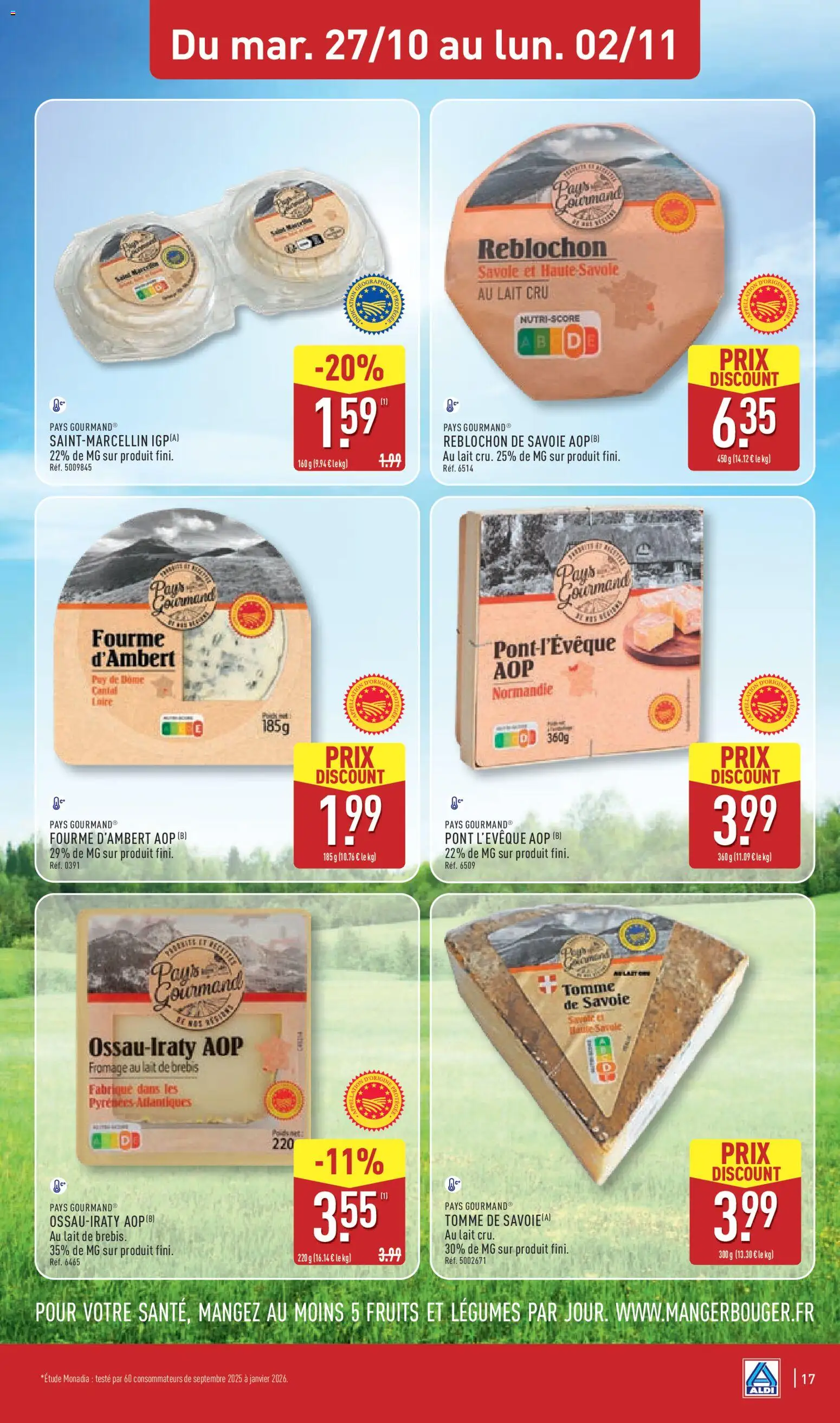 Prévisualisation de Aldi catalogue du magasin Aldi formulaire valide 27/10/2026 - Fromage, Fruits, Cantal, Lait, Reblochon, Pont l'évêque