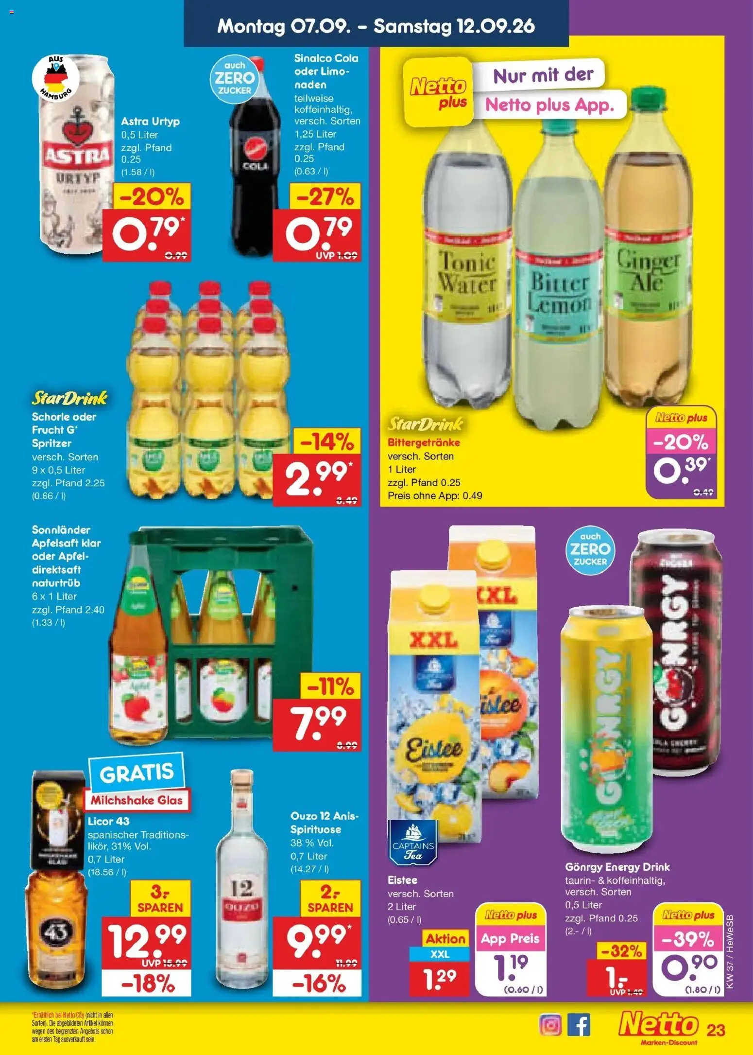 Vorschau von dem Prospekt des Geschäftes Netto Marken-Discount, gültig ab dem 07.09.2026 - Äpfel, Ouzo, Zucker, Energy, Astra, Sinalco, Apfelsaft, Ouzo 12
