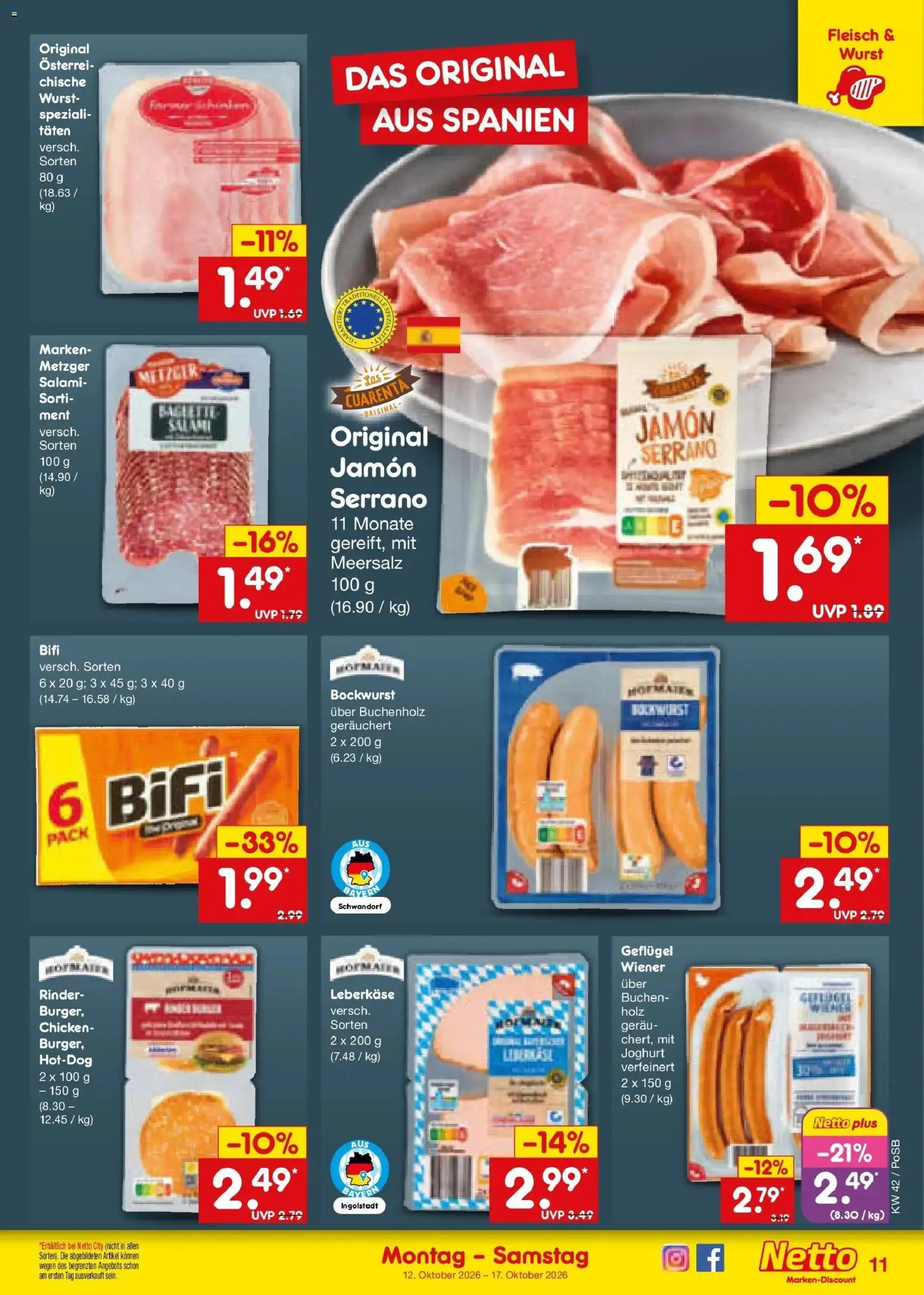 Vorschau von dem Prospekt des Geschäftes Netto Marken-Discount, gültig ab dem 12.10.2026 - Wurst, Joghurt, Fleisch, Salami, Bockwurst, Bifi, Leberkase