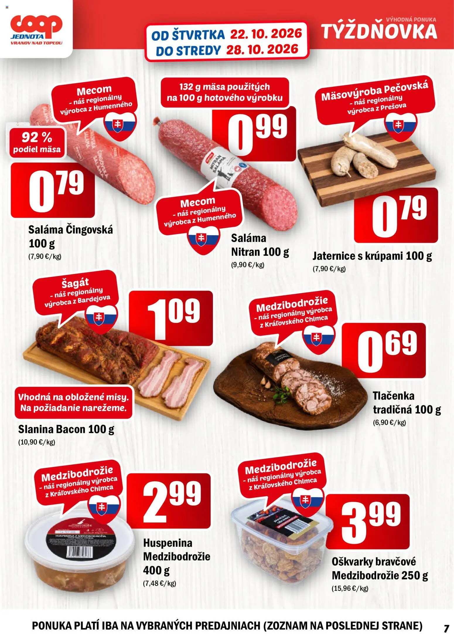 Náhľad COOP Jednota letáku platného od 22.10.2026 - Slanina, Tlačenka, Saláma