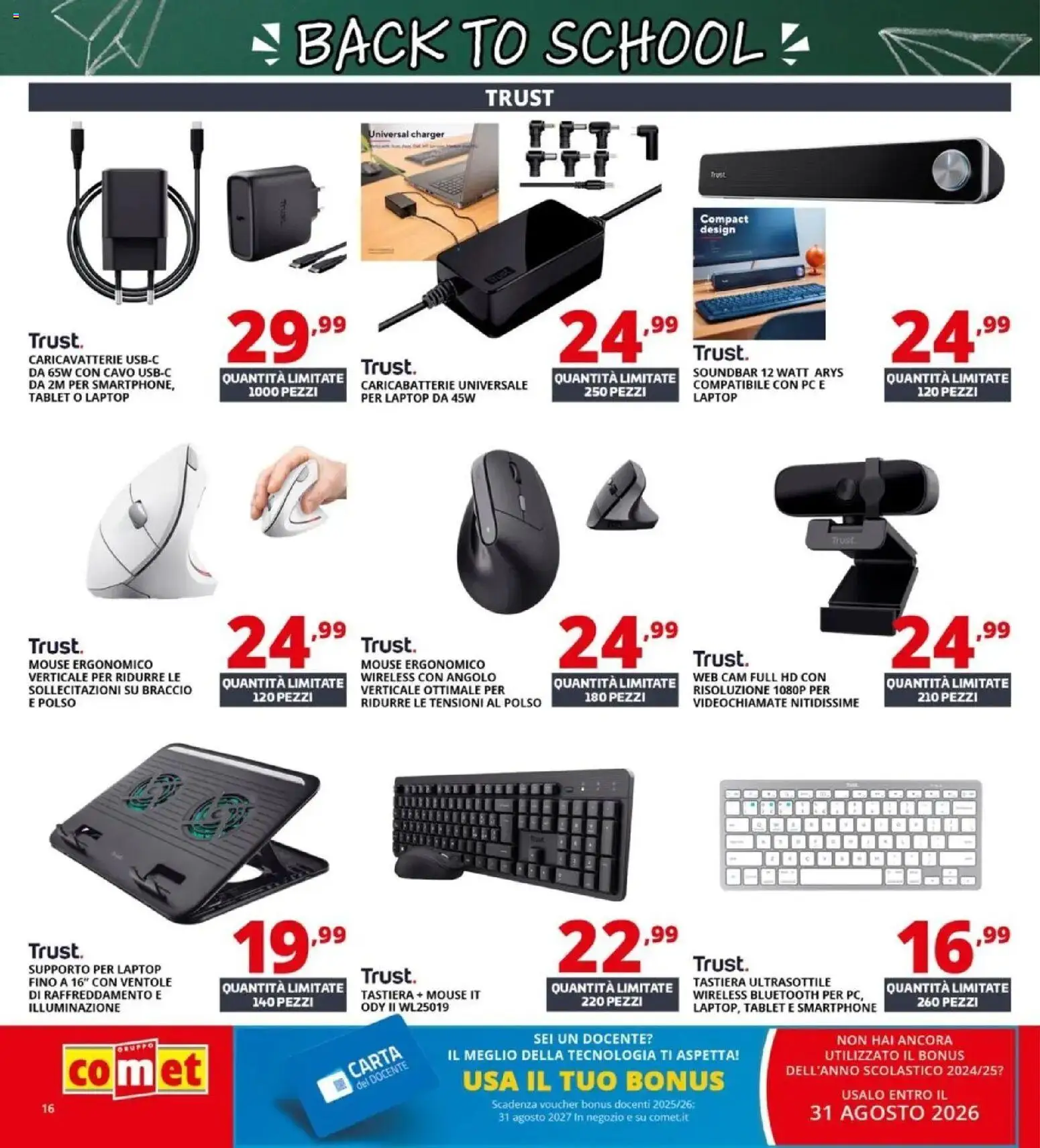 Anteprima dell'opuscolo Comet volantino Back to school dal negozio Comet valido da 20/08/2026 - PC, Tablet, Caricabatterie, Laptop, Mouse, Illuminazione, Soundbar, Cavo