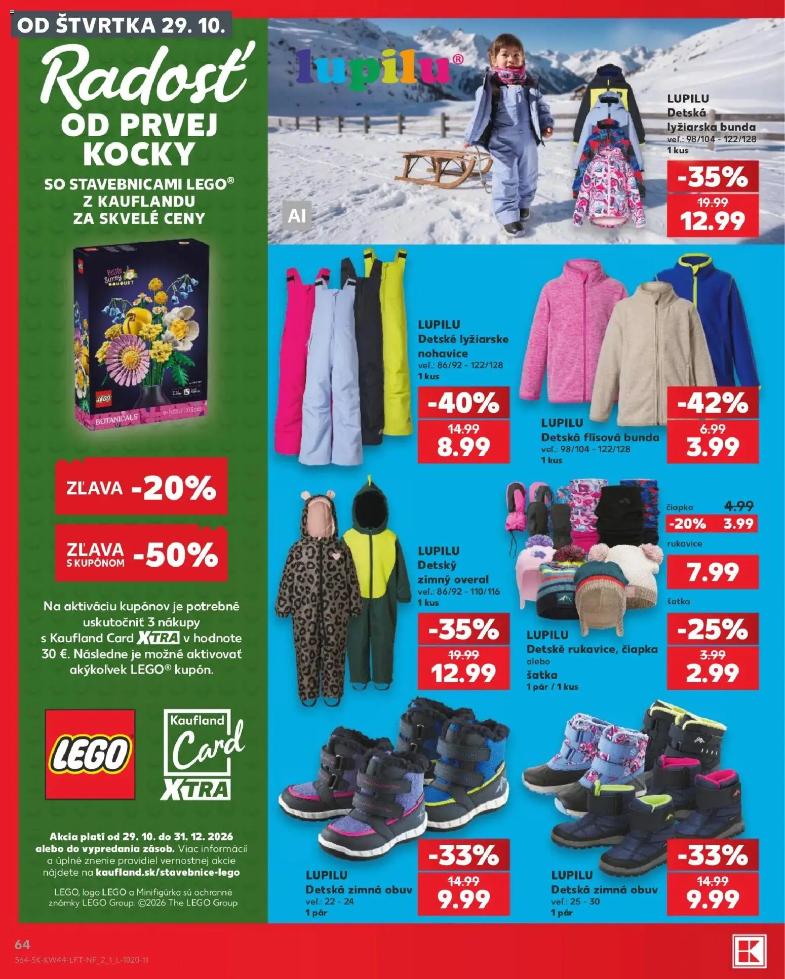 Náhľad Kaufland letáku platného od 29.10.2026 - LEGO, Bunda, Nohavice, Overal, Rukavice, Čiapka, Šatka