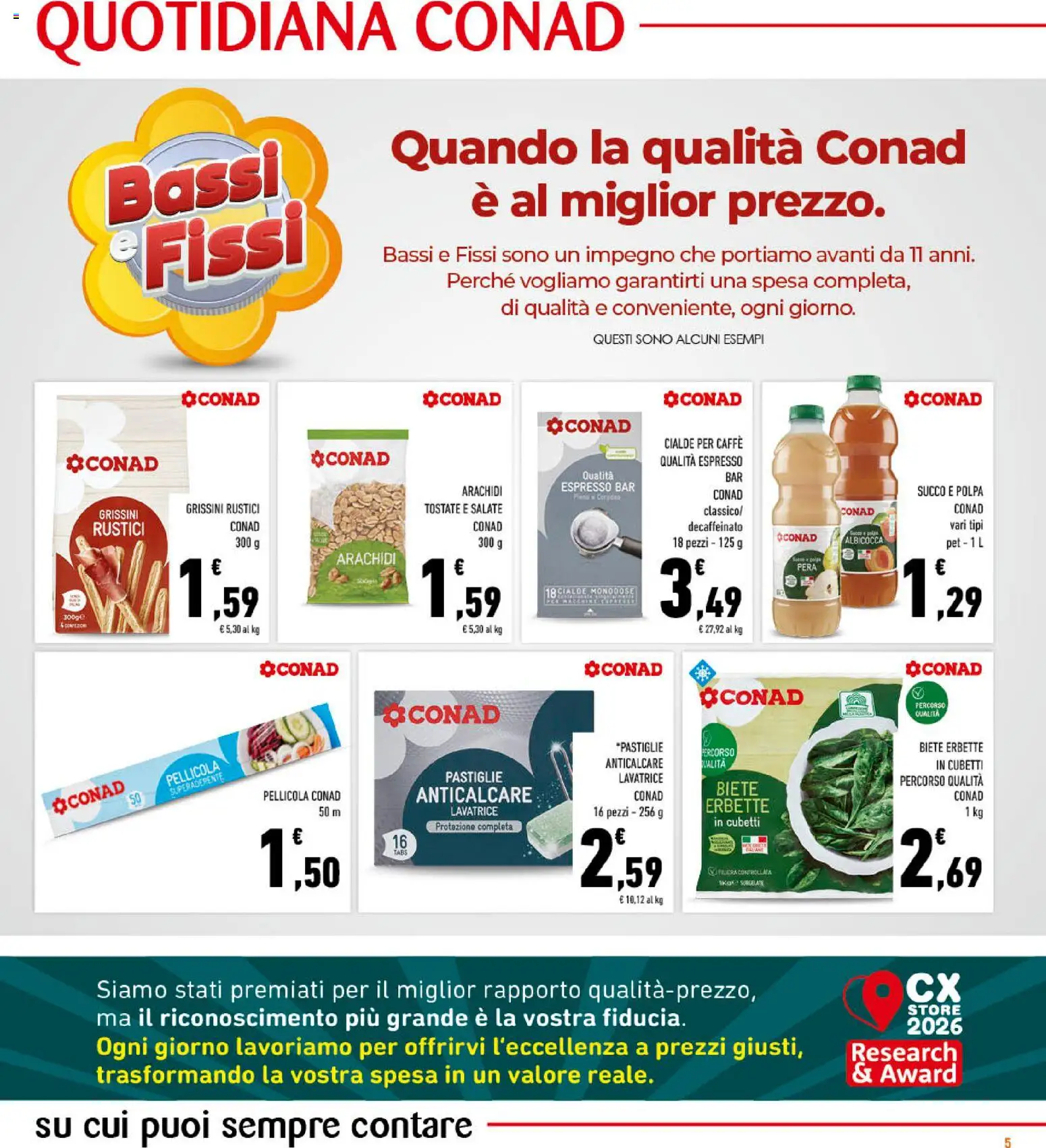 Anteprima dell'opuscolo Conad volantino Convenienza Più Lazio dal negozio Conad valido da 28/10/2026 - Caffè, Lavatrice, Arachidi, Pera, Cialde, Grissini, Rustici, Succo