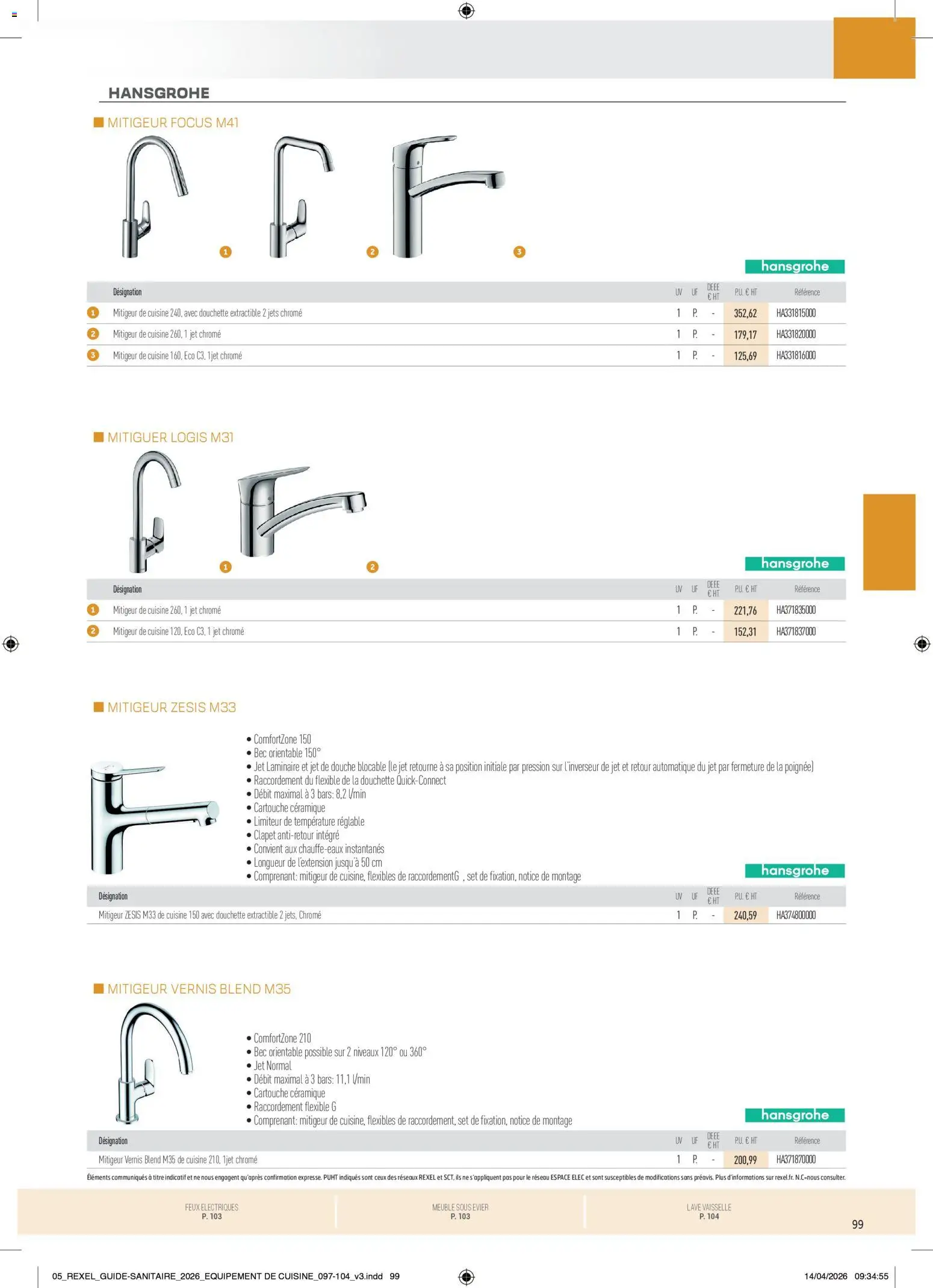 Prévisualisation de Rexel - Brochure Sanitaire du magasin Rexel formulaire valide 20/04/2026 - Meuble, Vaisselle, Douche, Cartouche, Mitigeur de cuisine