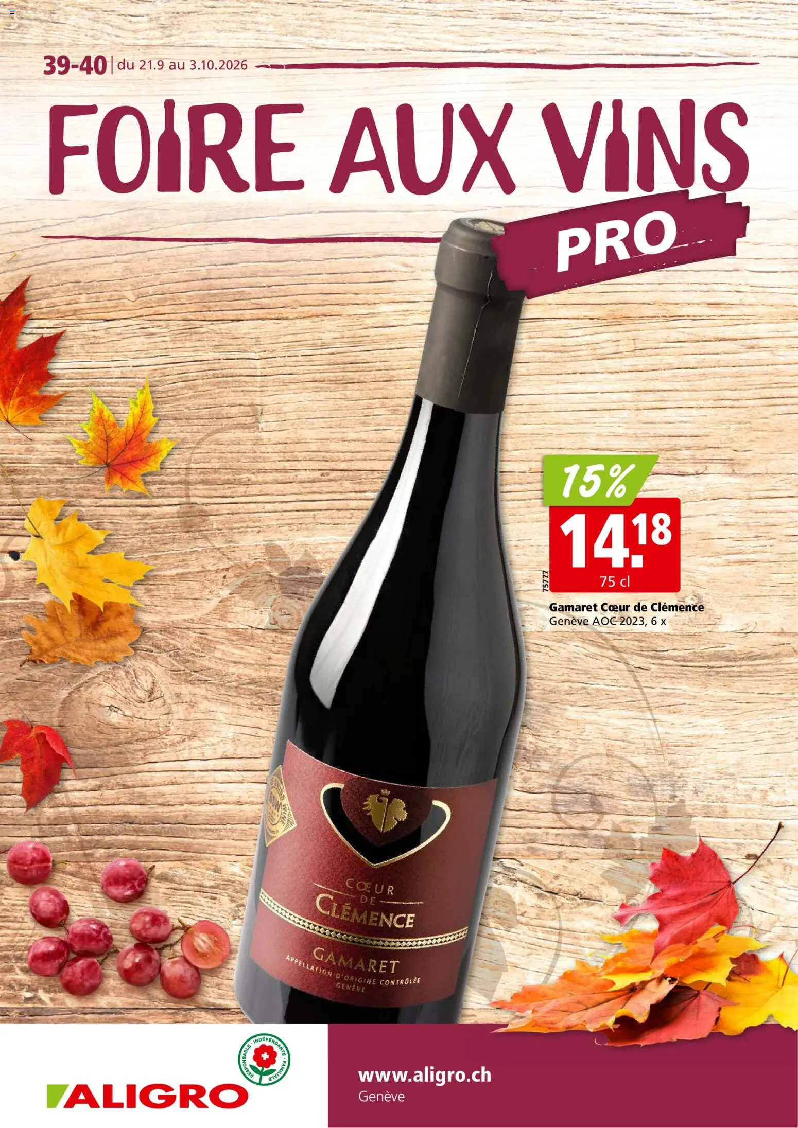 Vorschau des Merkblatts Aligro aktionen Vins Genf vom Shop Aligro gültig von 21.09.2026 bis 03.10.2026